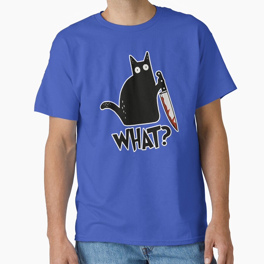 Cat What? Murderous Black Cat With Knife Gift Premium Classic T-Shirt - White Fox Boutique