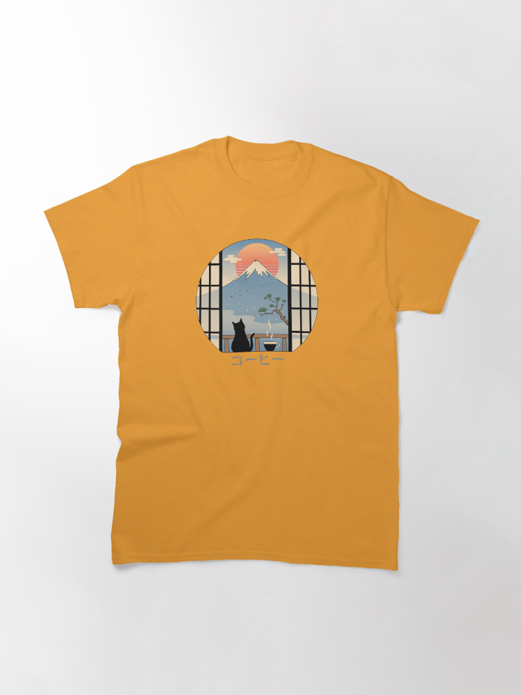 Coffee Cat in Mt. Fuji Classic T-Shirt - White Fox Boutique
