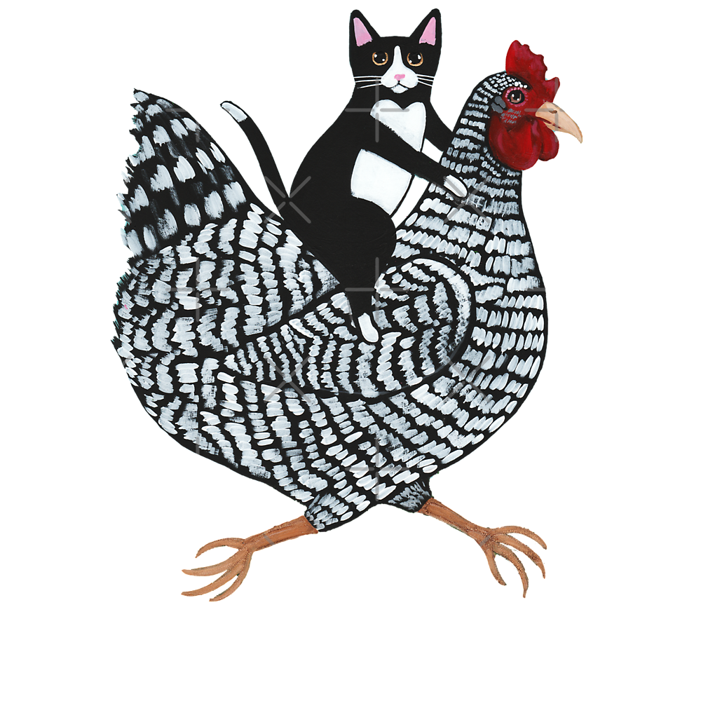 Tuxedo Cat Chicken Ride Classic T-Shirt - White Fox Boutique