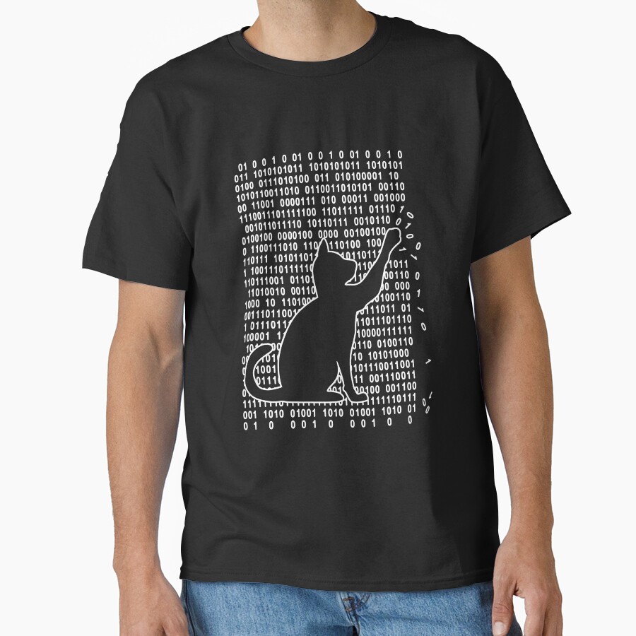 Funny cat is playing with binary code Classic T-Shirt - White Fox Boutique