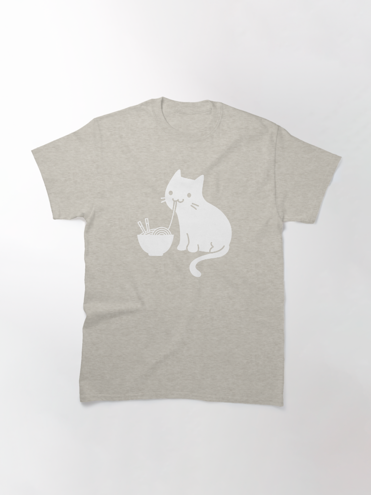 Cute Cat Eating Ramen Classic T-Shirt - White Fox Boutique
