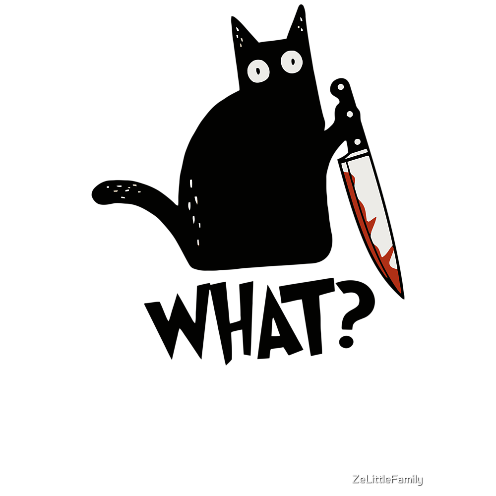 Cat What? Murderous Black Cat With Knife Gift Premium T-Shirt Classic T-Shirt - White Fox Boutique