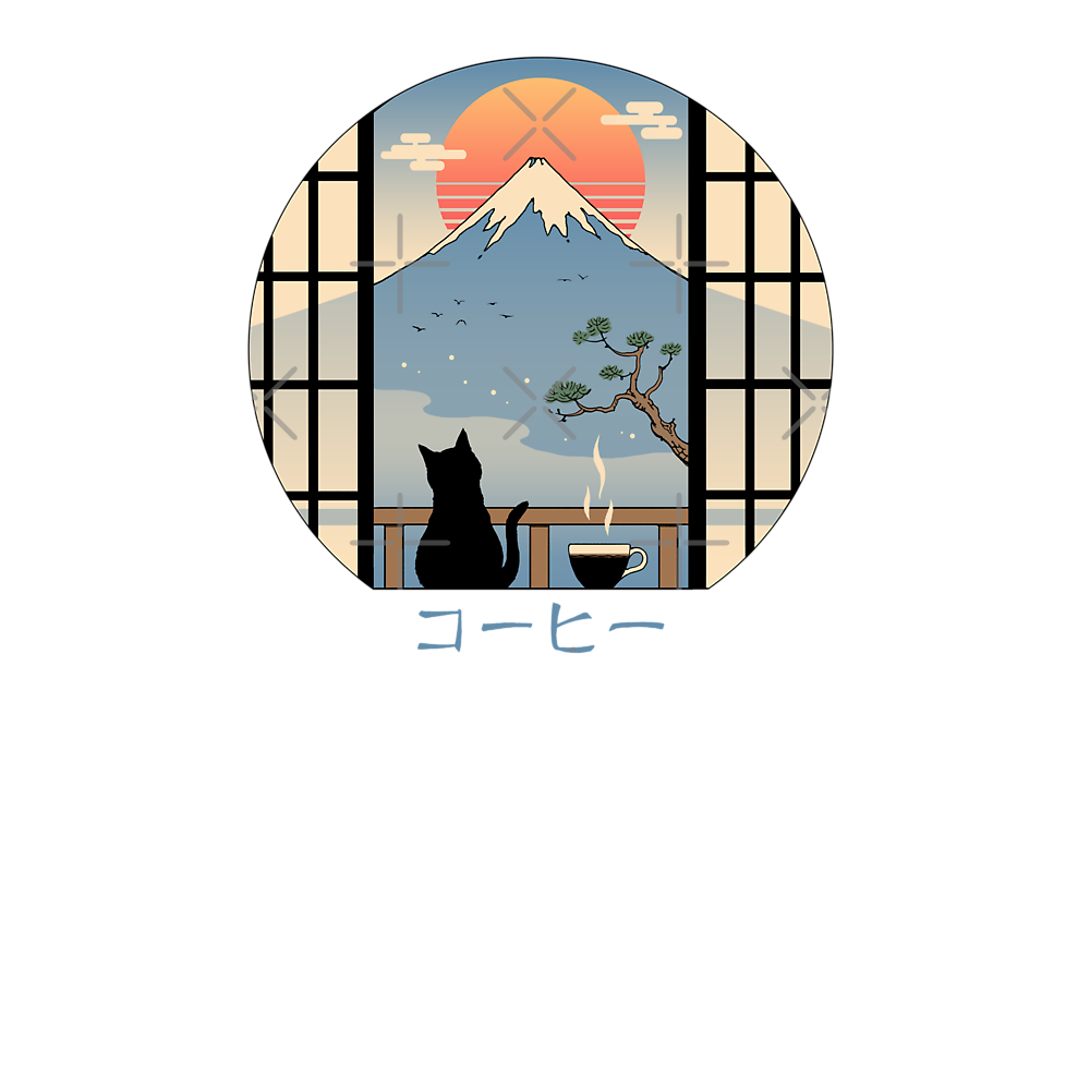 Coffee Cat in Mt. Fuji Classic T-Shirt - White Fox Boutique
