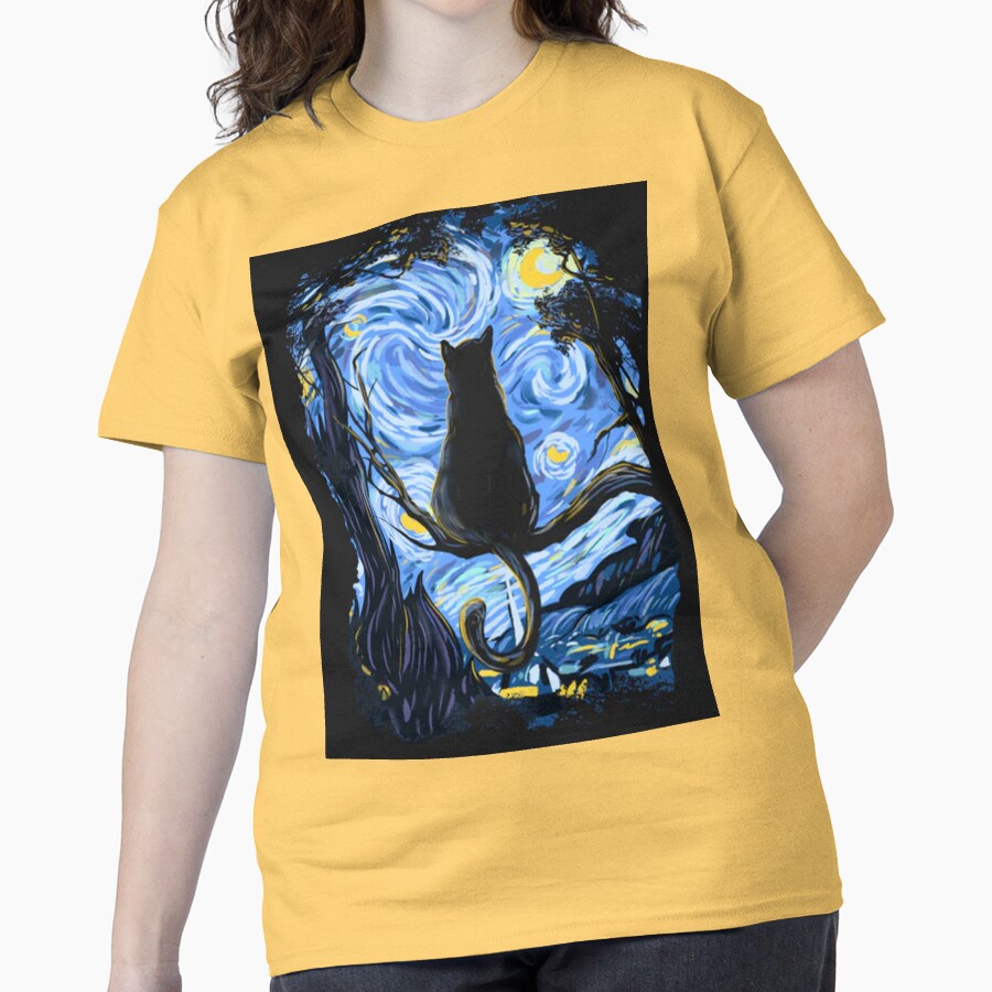 Van Gogh Cat Starry Night Van Gogh Cat Lovers Classic T-Shirt - White Fox Boutique