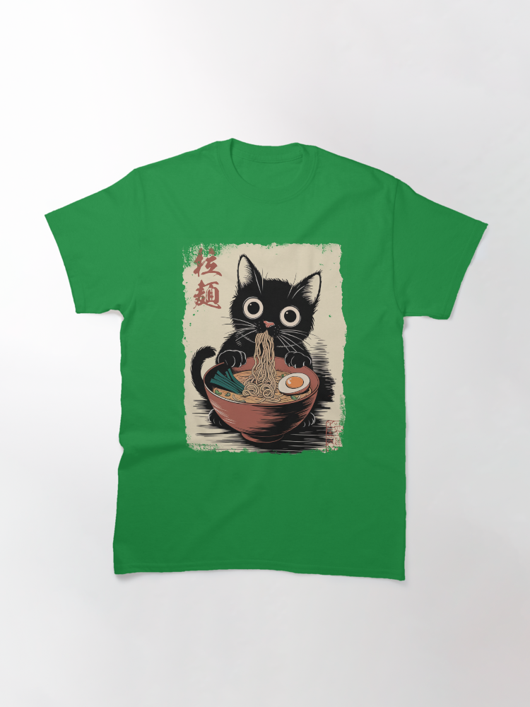 Ramen Cat - Black Cat Eating Ramen - Japanese Noodles - Cute Anime Style Art Classic T-Shirt - White Fox Boutique