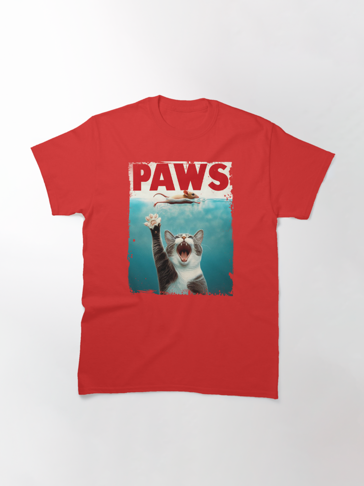 Jaws - Paws, funny cat catching a mouse Classic T-Shirt - White Fox Boutique