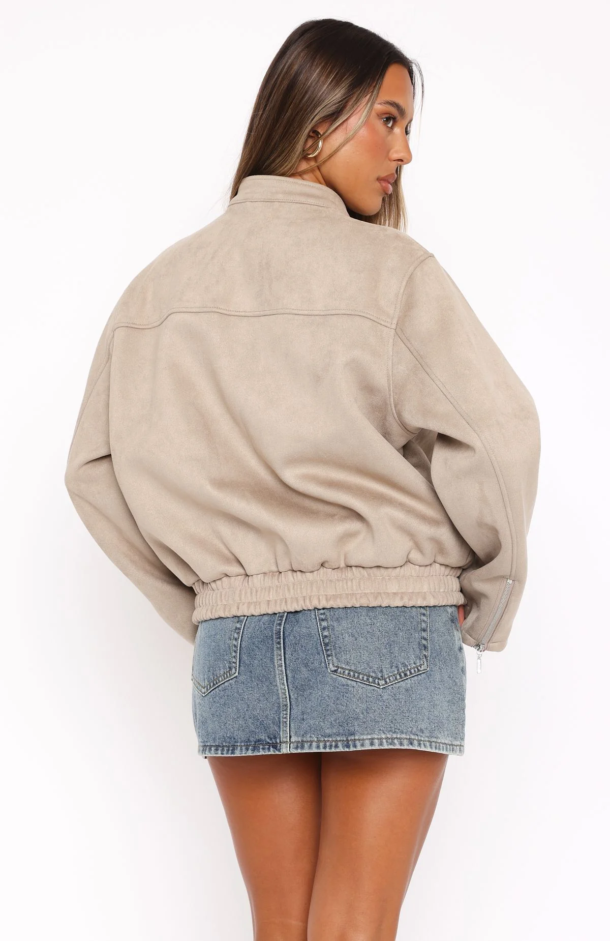 Watchin' Out Faux Suede Bomber Jacket Sand - White Fox Boutique