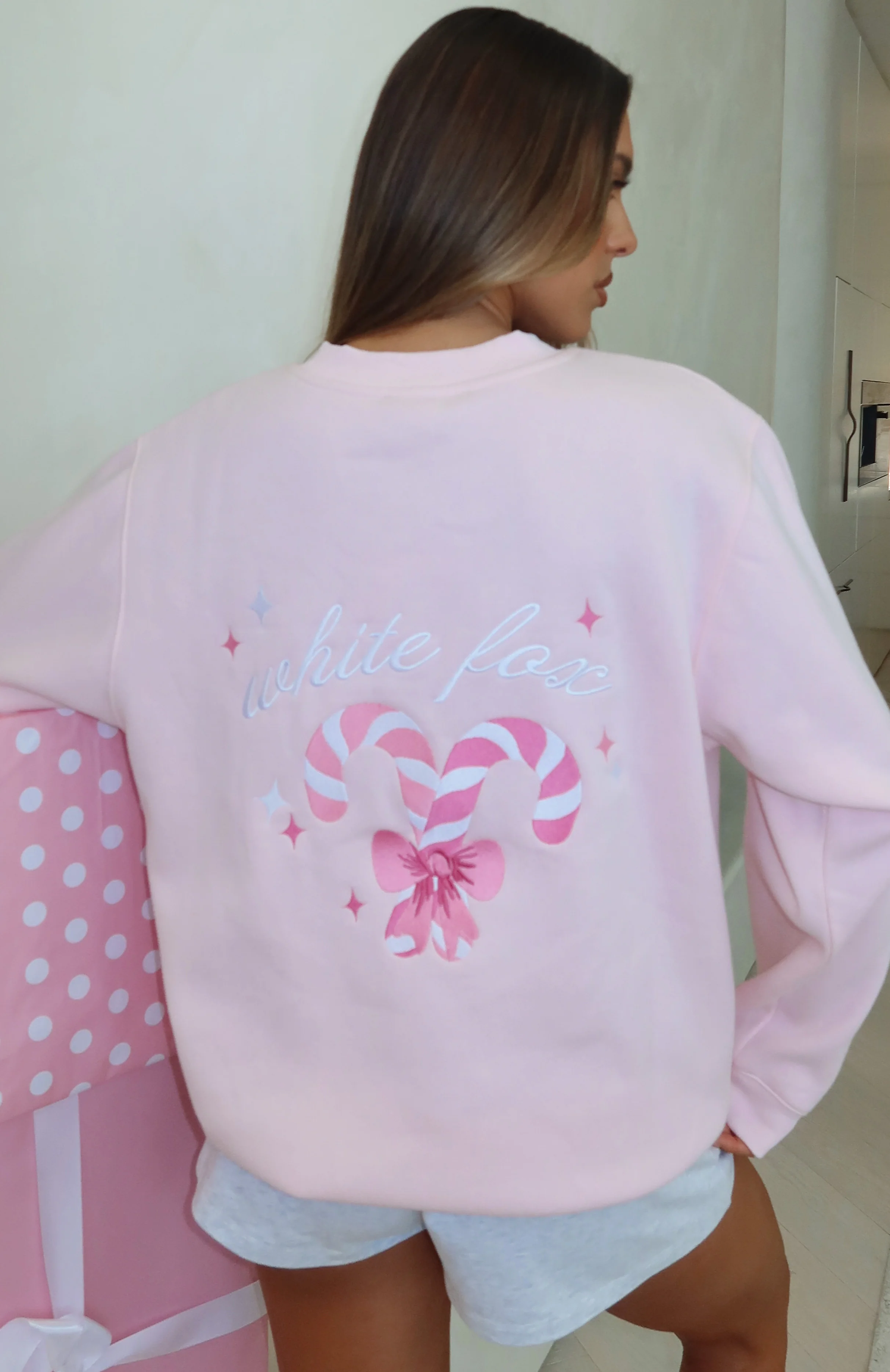 Candy Cane Christmas Oversized Sweater Cupcake - White Fox Boutique