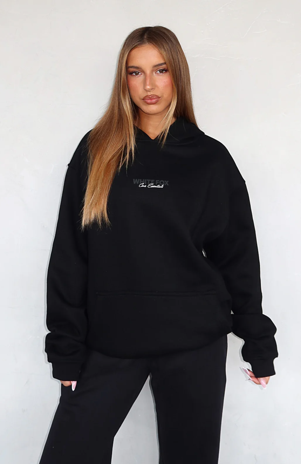 Core Essentials Oversized Hoodie Black - White Fox Boutique