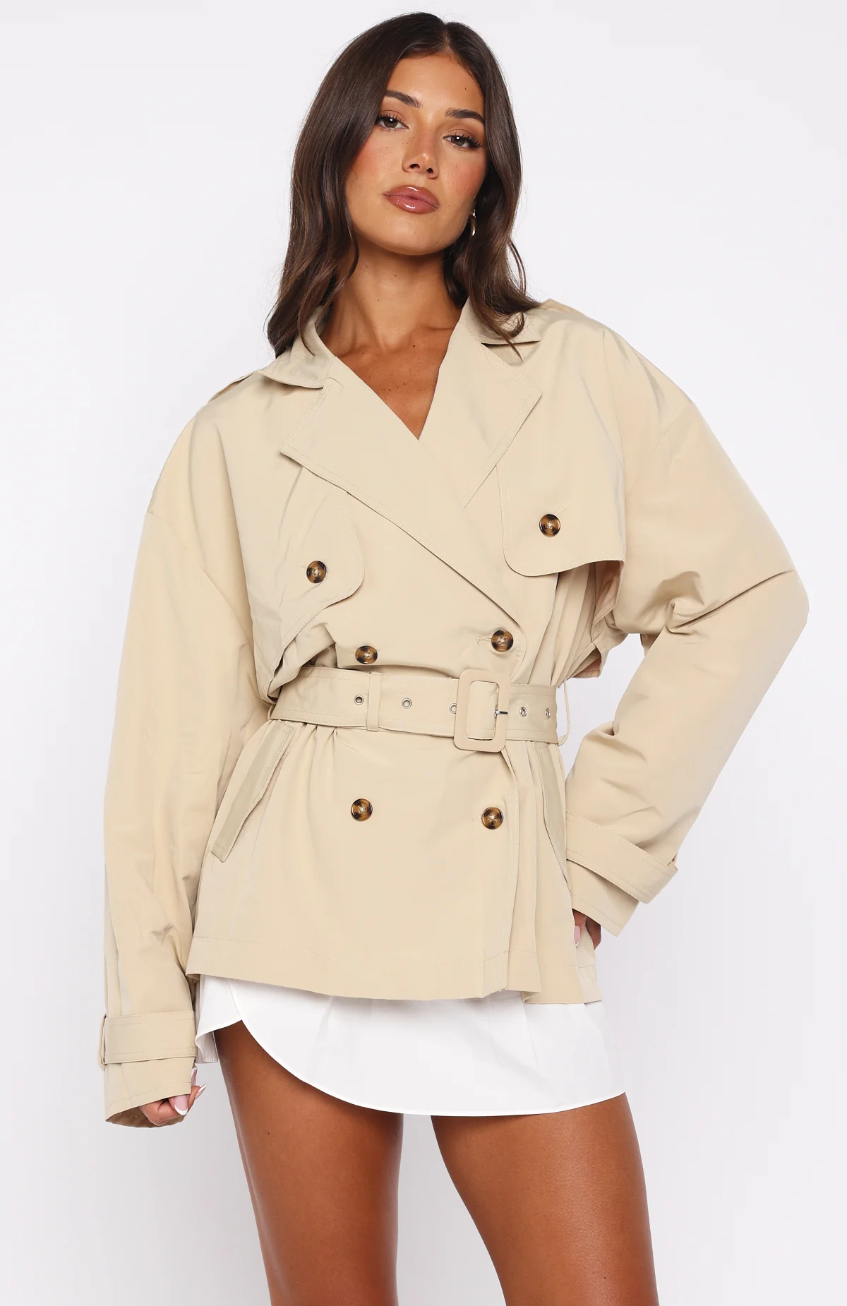 She's Popular Cropped Trench Sand - White Fox Boutique