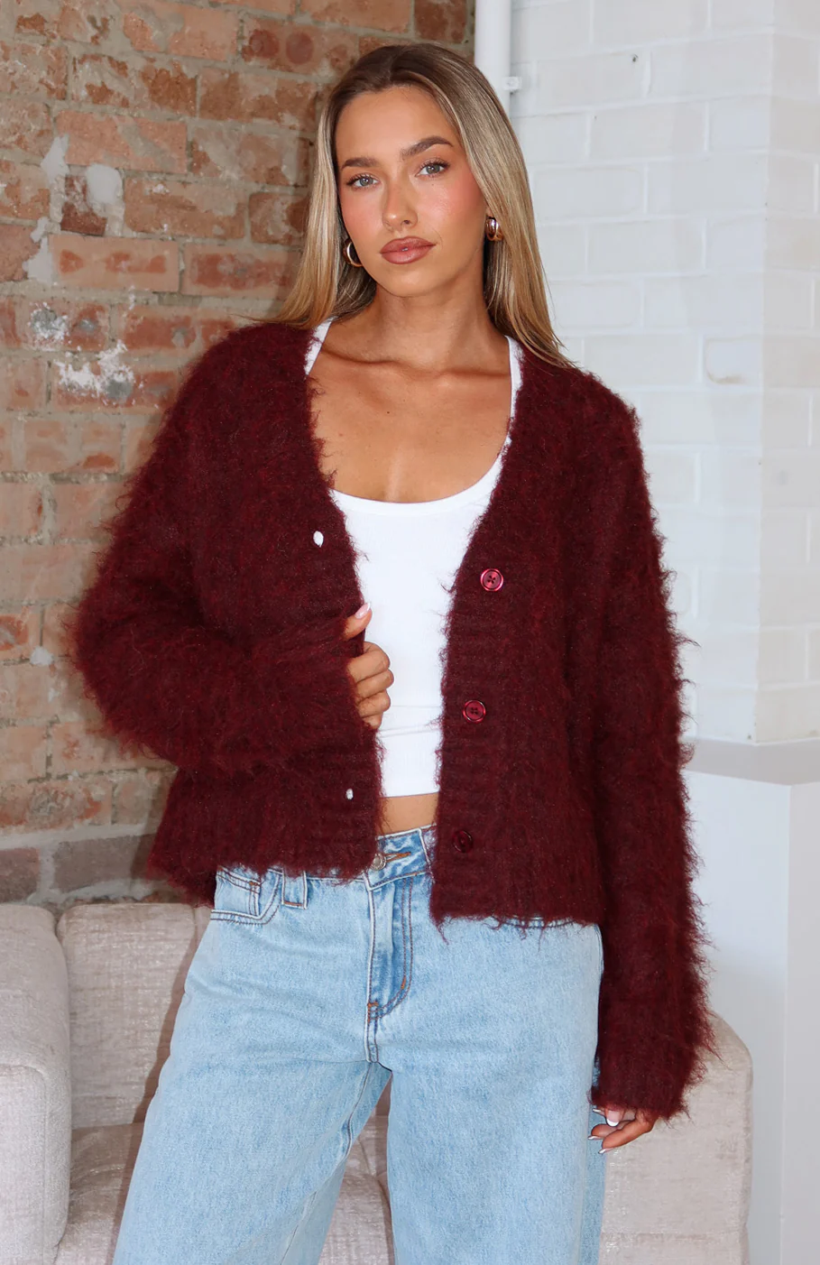 Cozy Vibes Knit Cardigan Bordeaux - White Fox Boutique