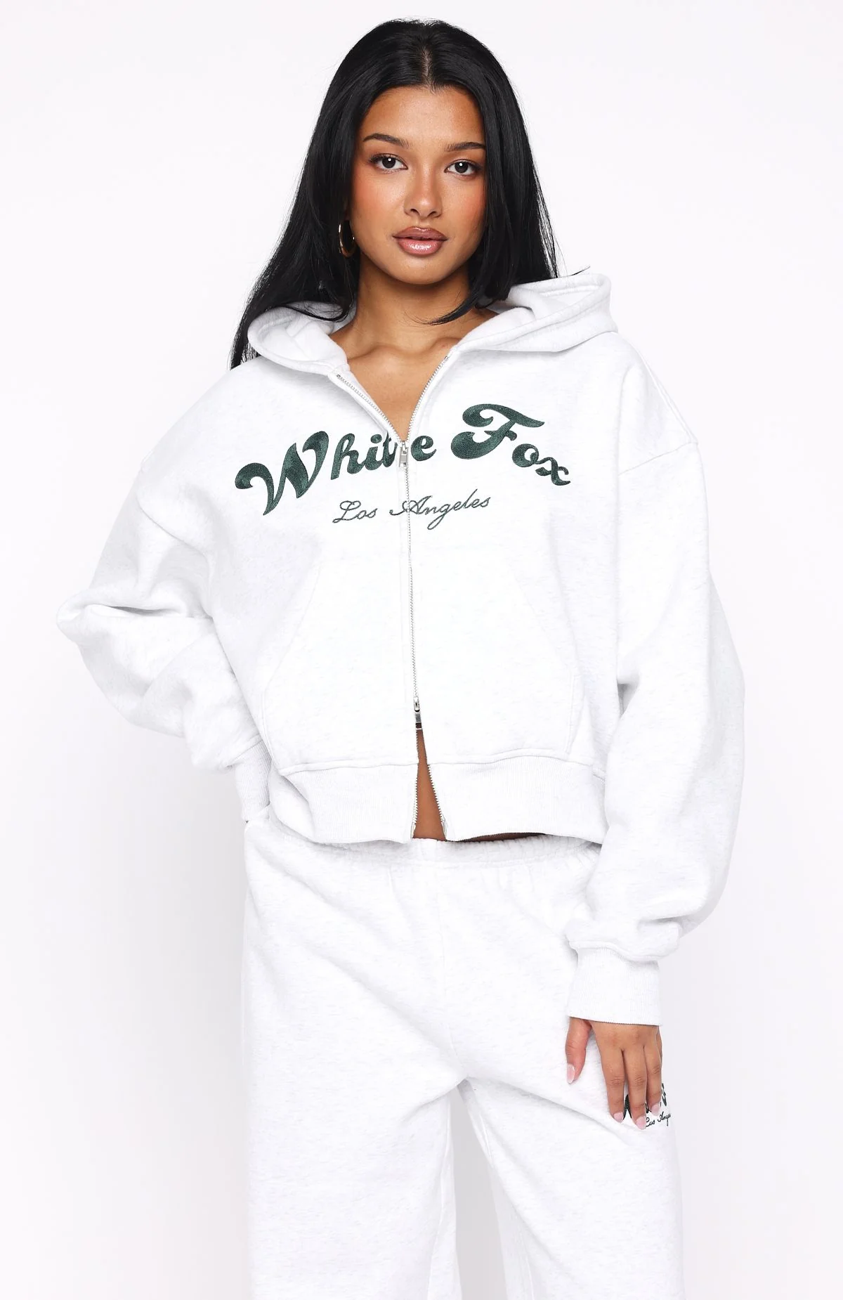 Through Thick And Thin Boxy Zip Front Hoodie Grey Marle - White Fox Boutique