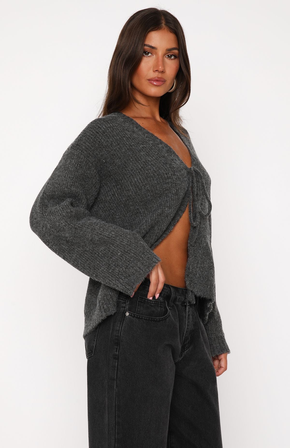 Flashback Knit Cardigan Charcoal - White Fox Boutique