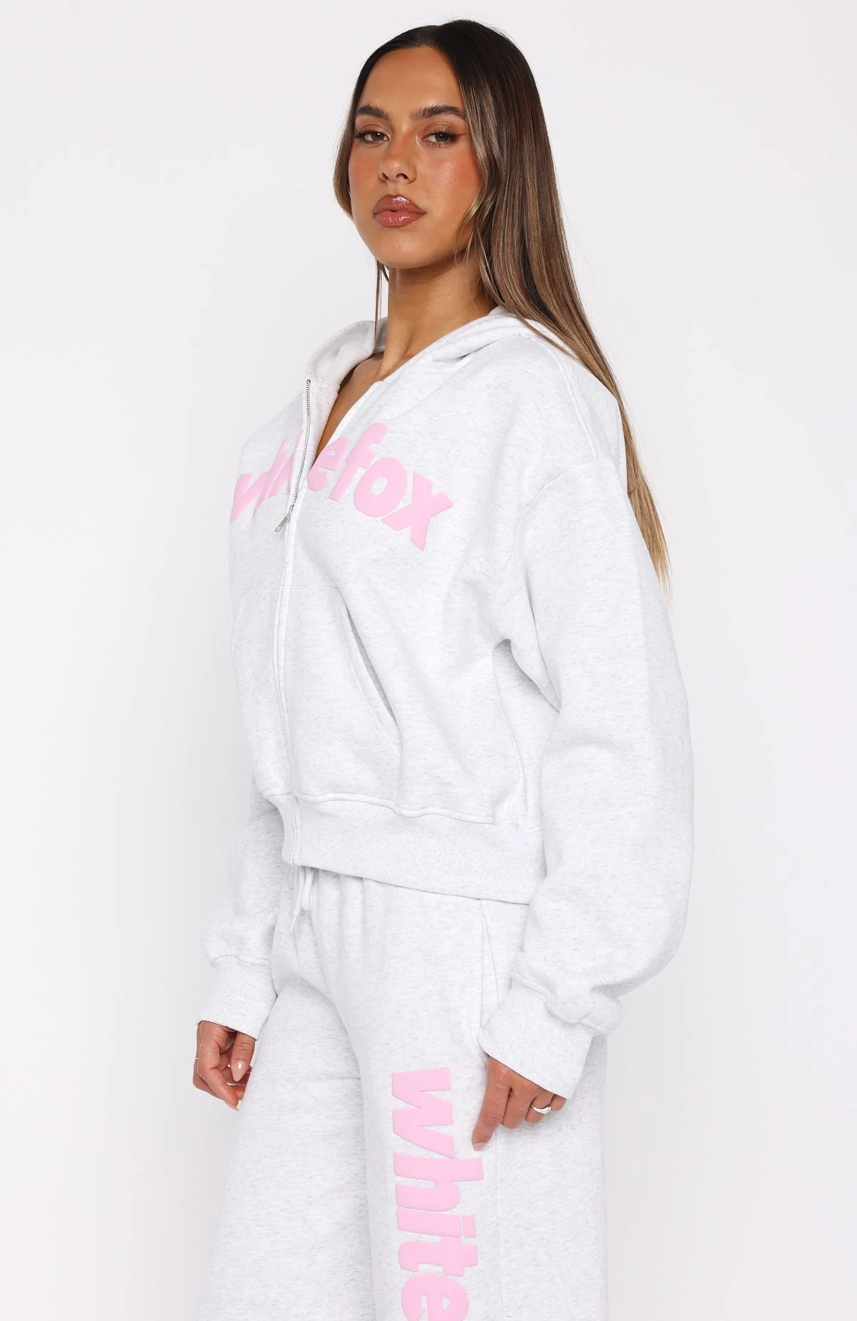 From The Archives Kenzie Boxy Zip Front Hoodie Grey Marle - White Fox Boutique