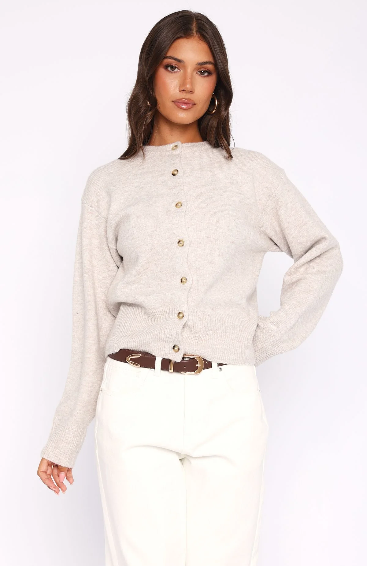 Helping Hand Knit Cardigan Oat - White Fox Boutique