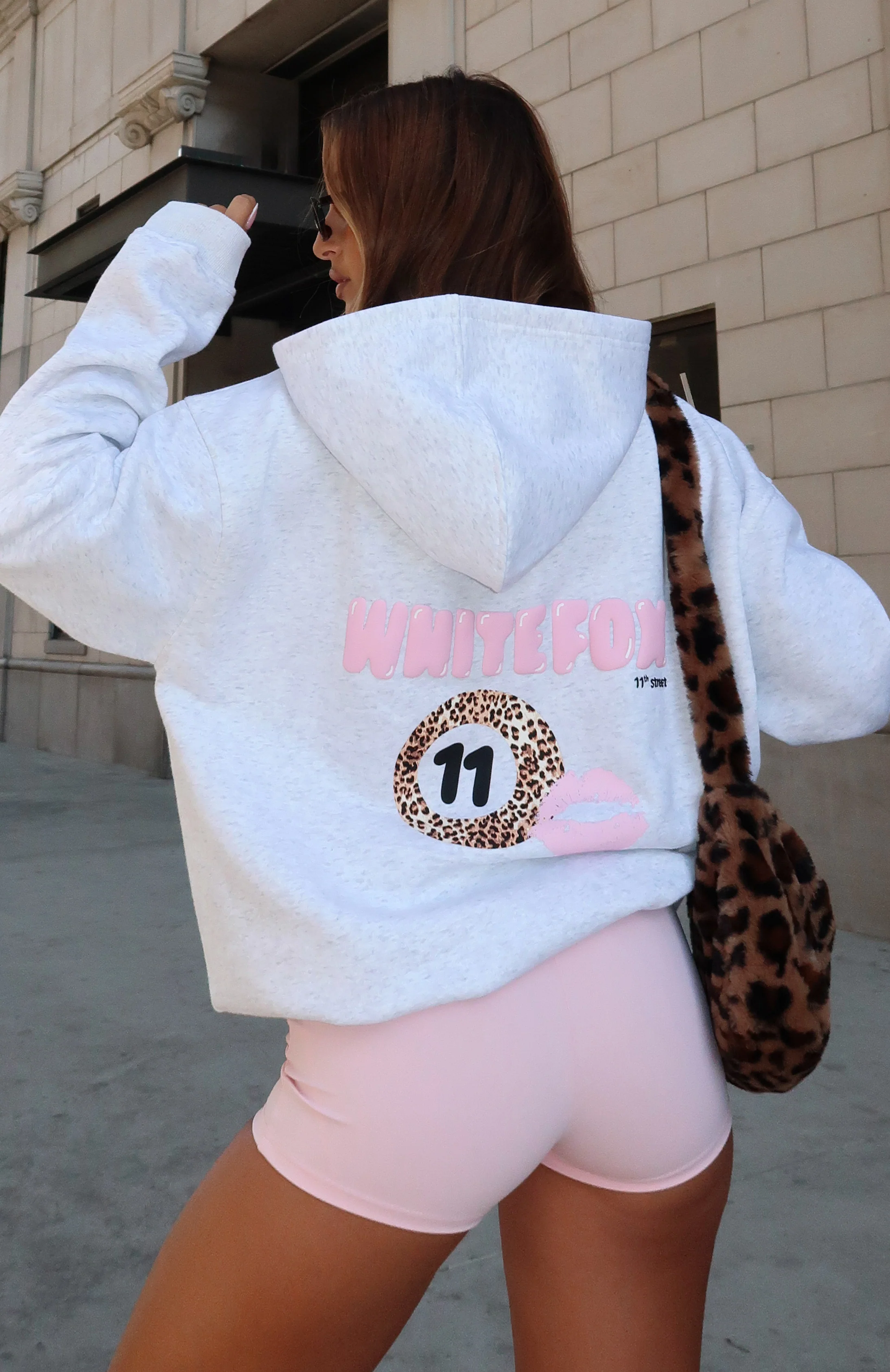 11th Street She's So Lucky Oversized Hoodie Leopard Splice - White Fox Boutique