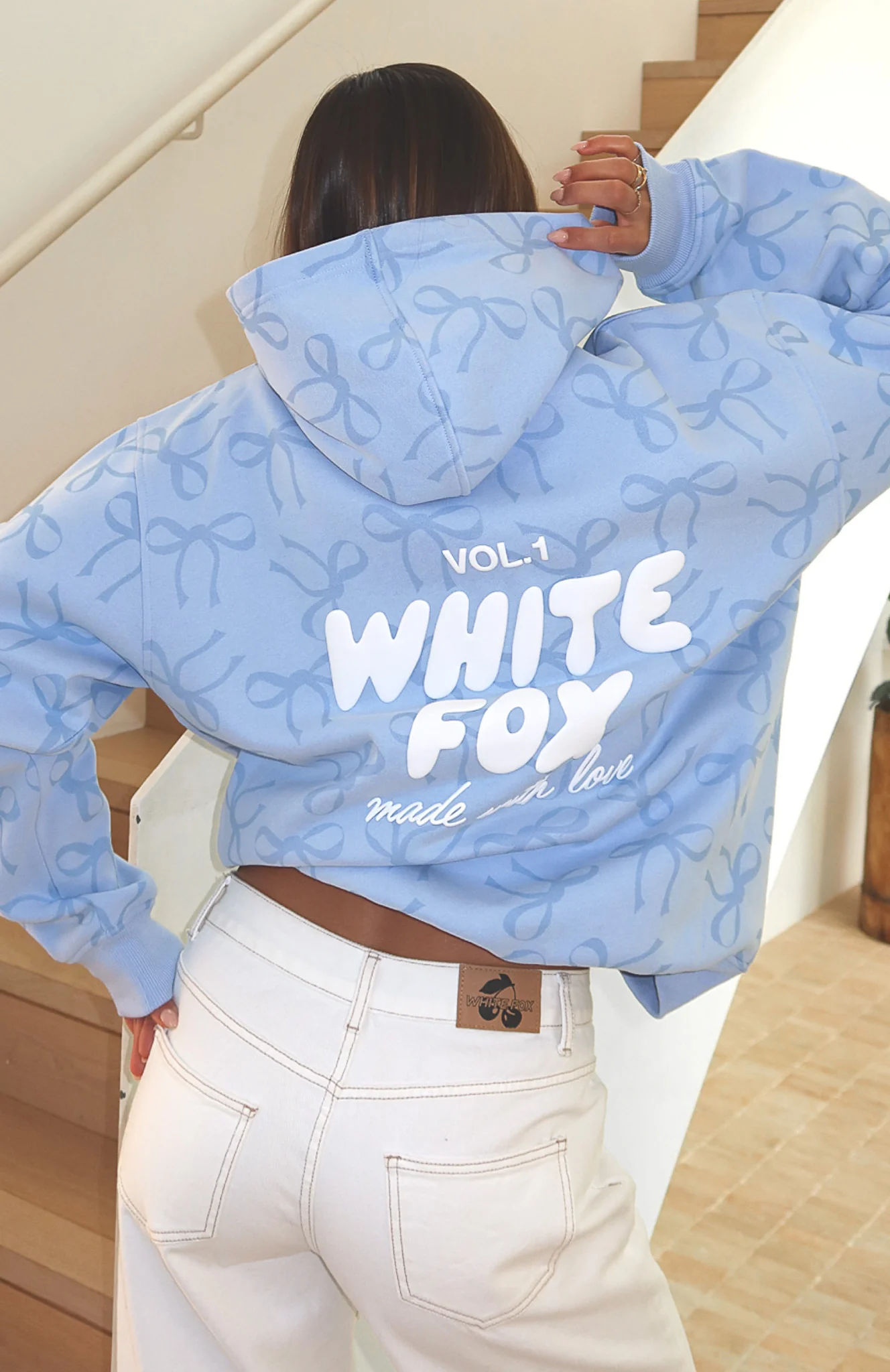 Vol. 1 Oversized Printed Hoodie Blue Bow - White Fox Boutique