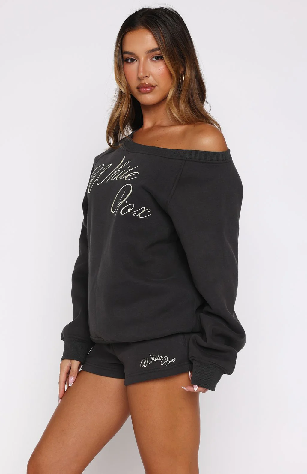 Lucky Thirteen Elsa Off Shoulder Sweater Charcoal - White Fox Boutique