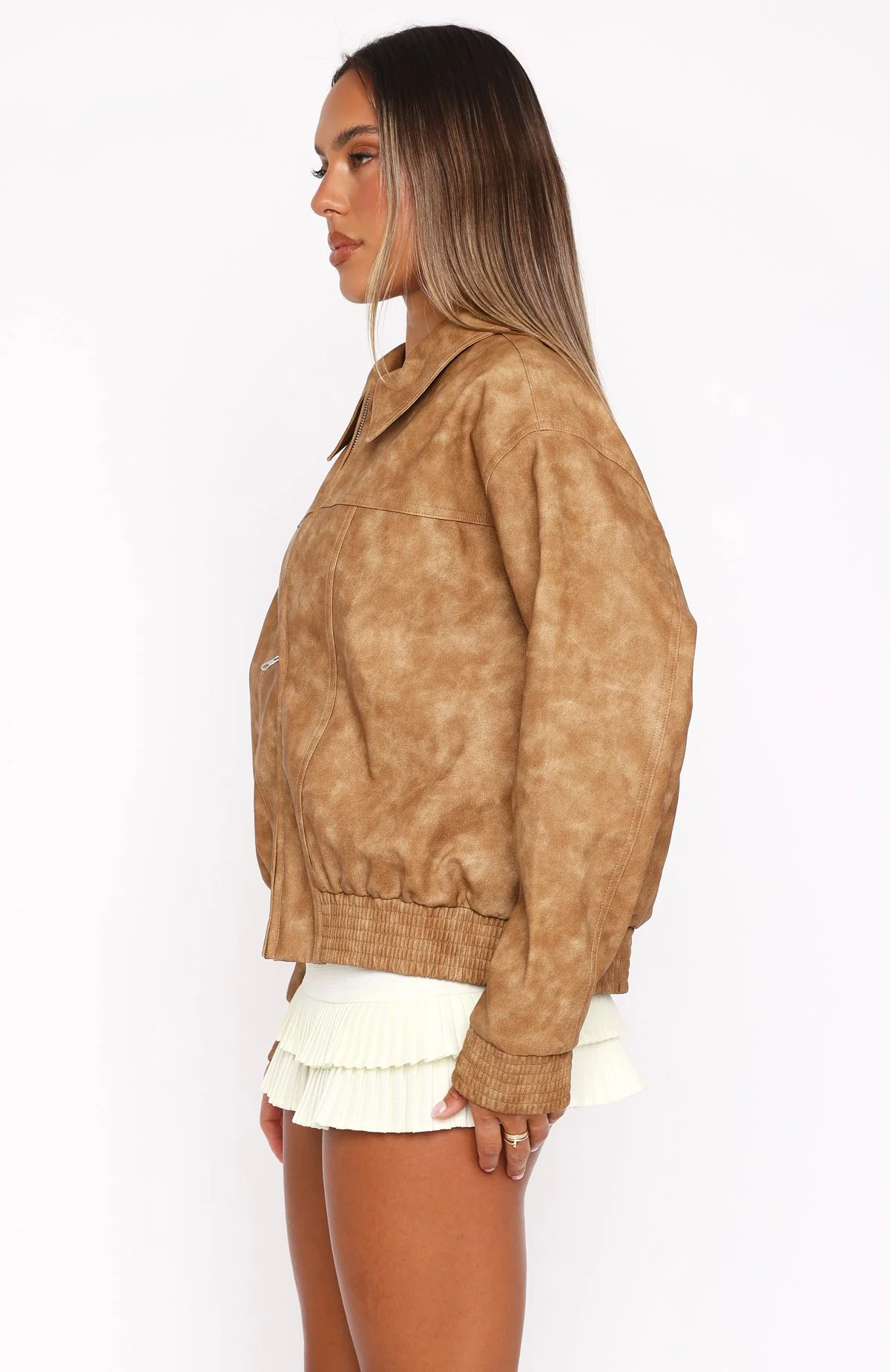 Make Things Right PU Bomber Jacket Tan - White Fox Boutique
