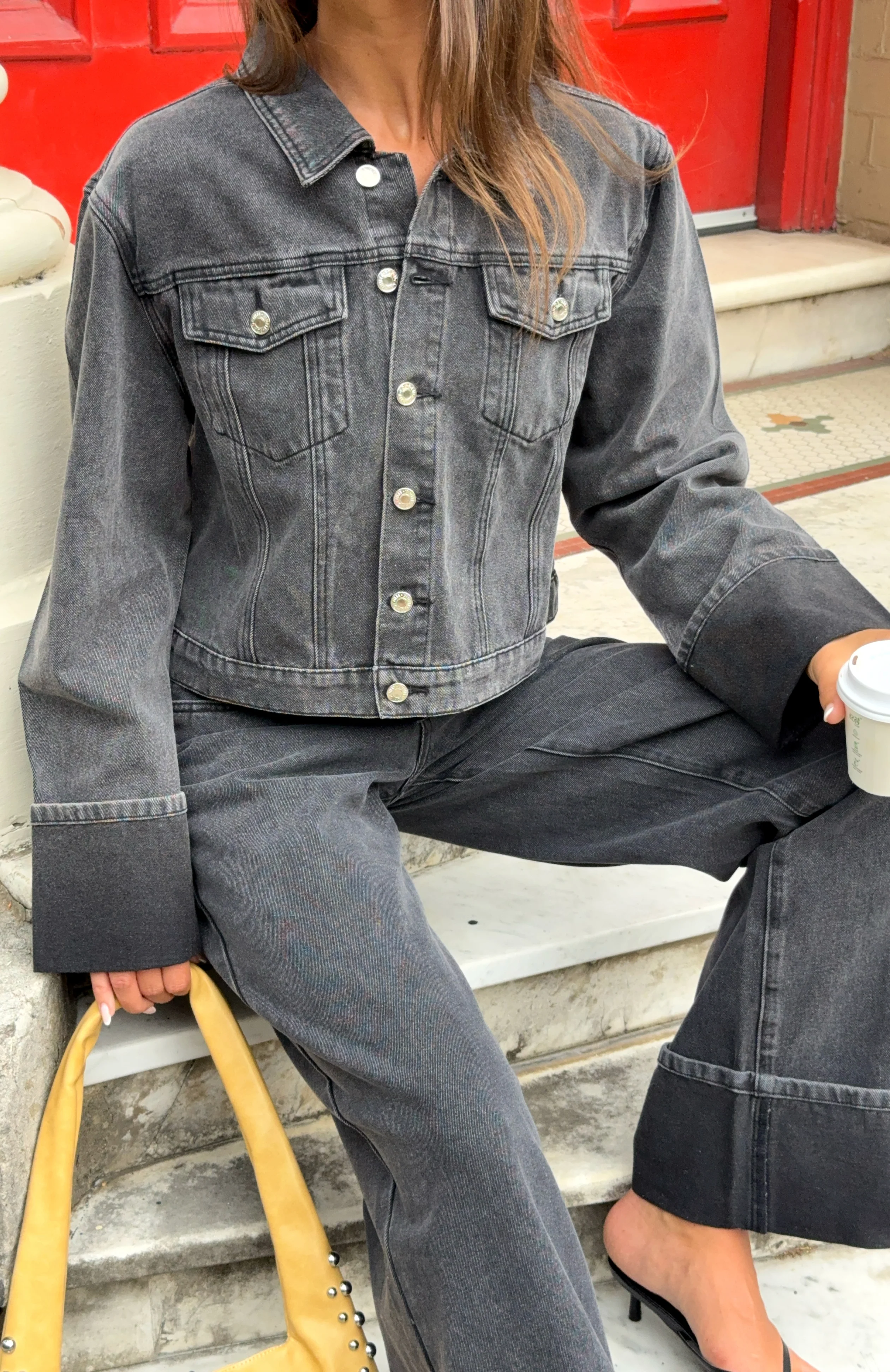 Charlotte Denim Jacket Black Acid - White Fox Boutique