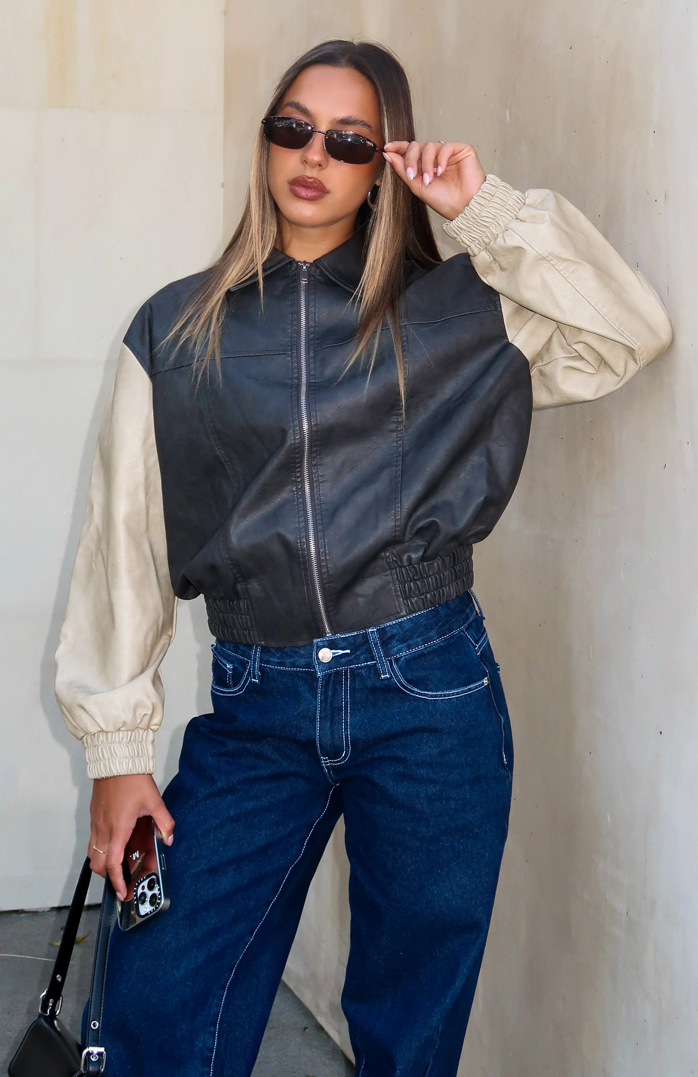 Like A Pro PU Jacket Black/Beige - White Fox Boutique