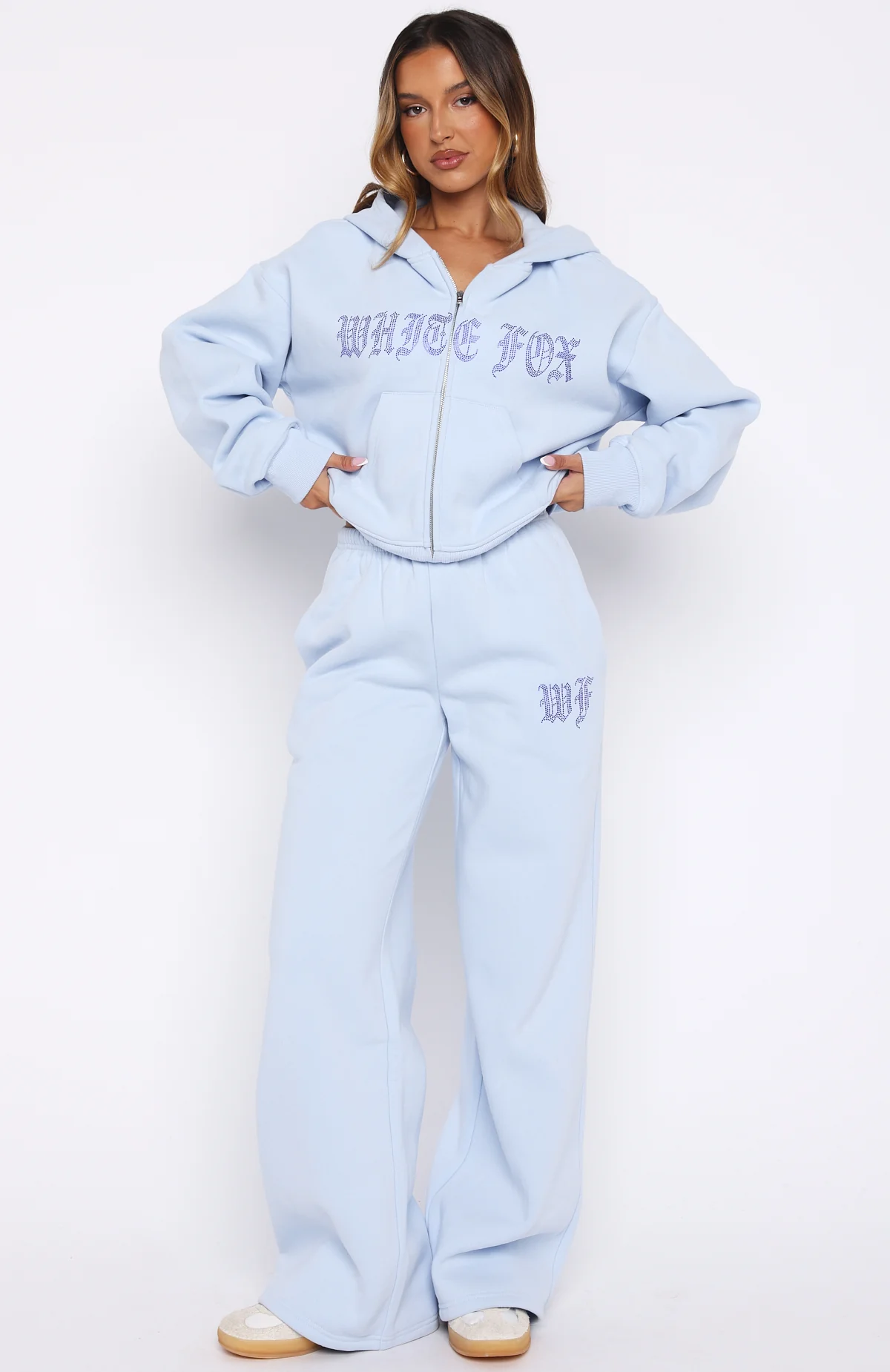 Lucky Ones Boxy Zip Front Hoodie Baby Blue - White Fox Boutique