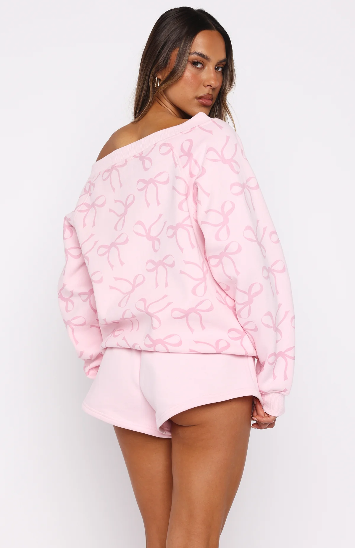 Vol. 1 Off Shoulder Printed Sweater Posy Bow - White Fox Boutique