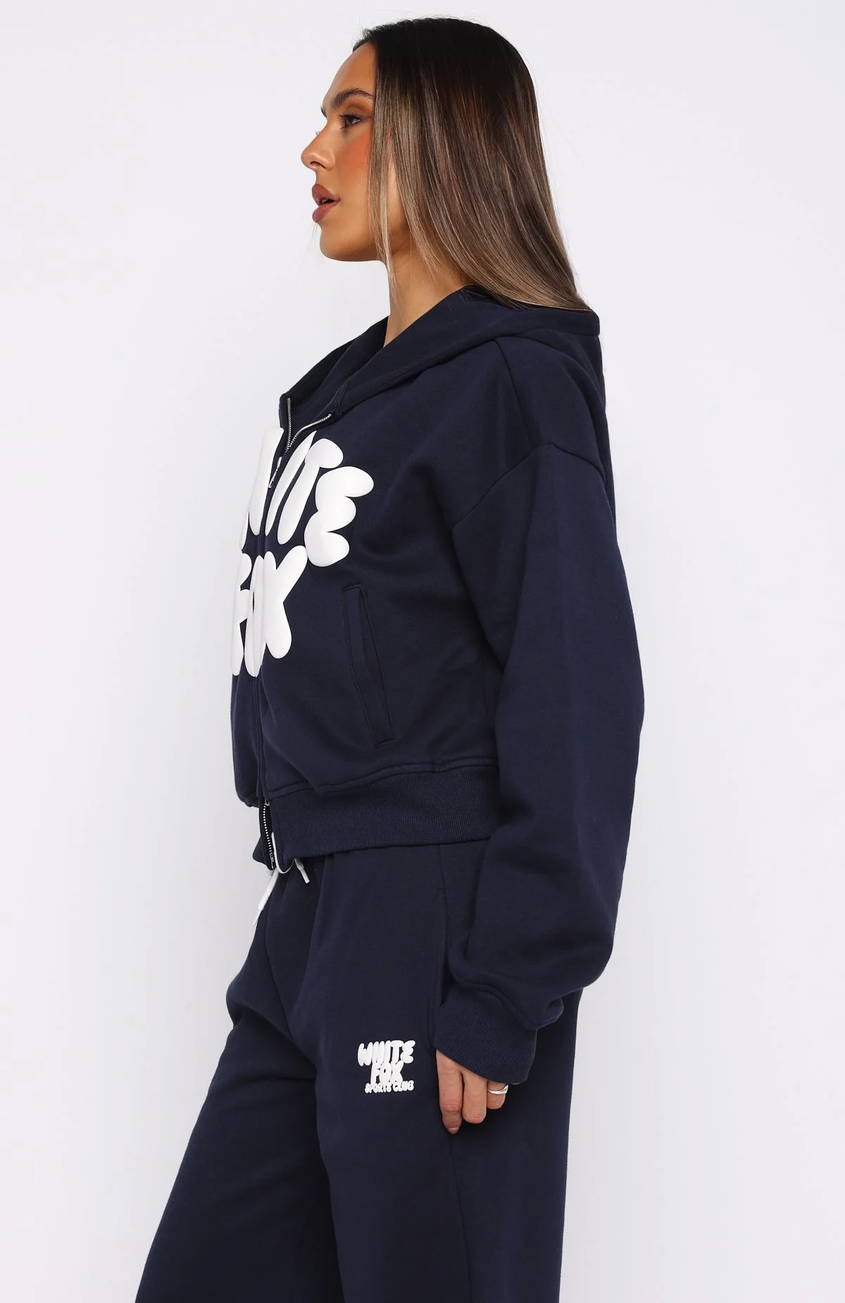 Club 14 Allie Boxy Zip Front Hoodie Navy - White Fox Boutique