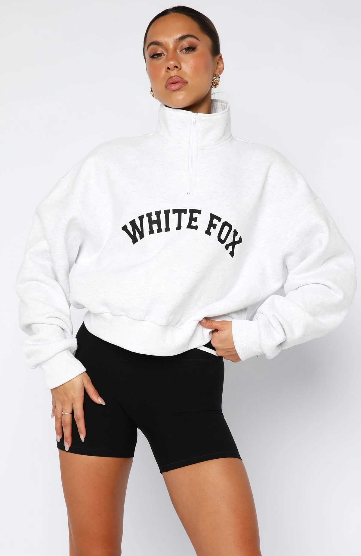 Let The Bells Ring Cropped Quarter Zip Sweater Grey Marle - White Fox Boutique