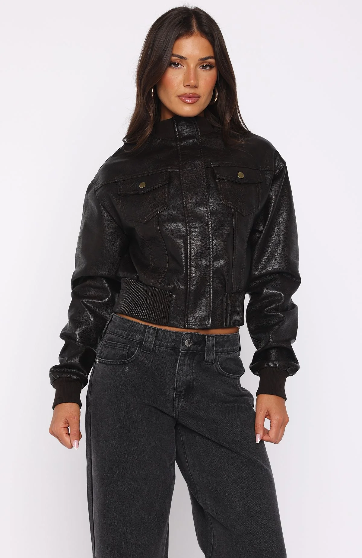 She's Sassy Pu Jacket Coffee - White Fox Boutique