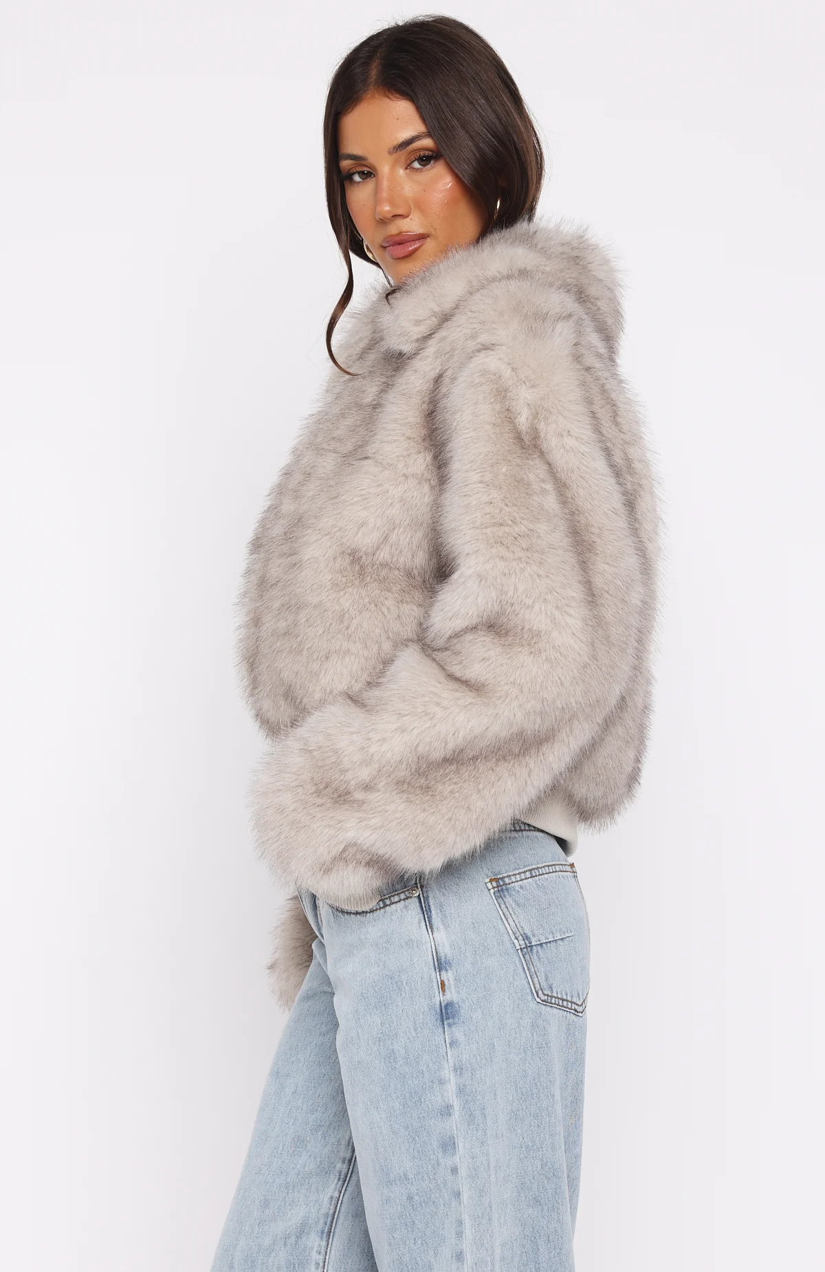 Glacial Chic Fur Bomber Jacket Smokey Taupe - White Fox Boutique