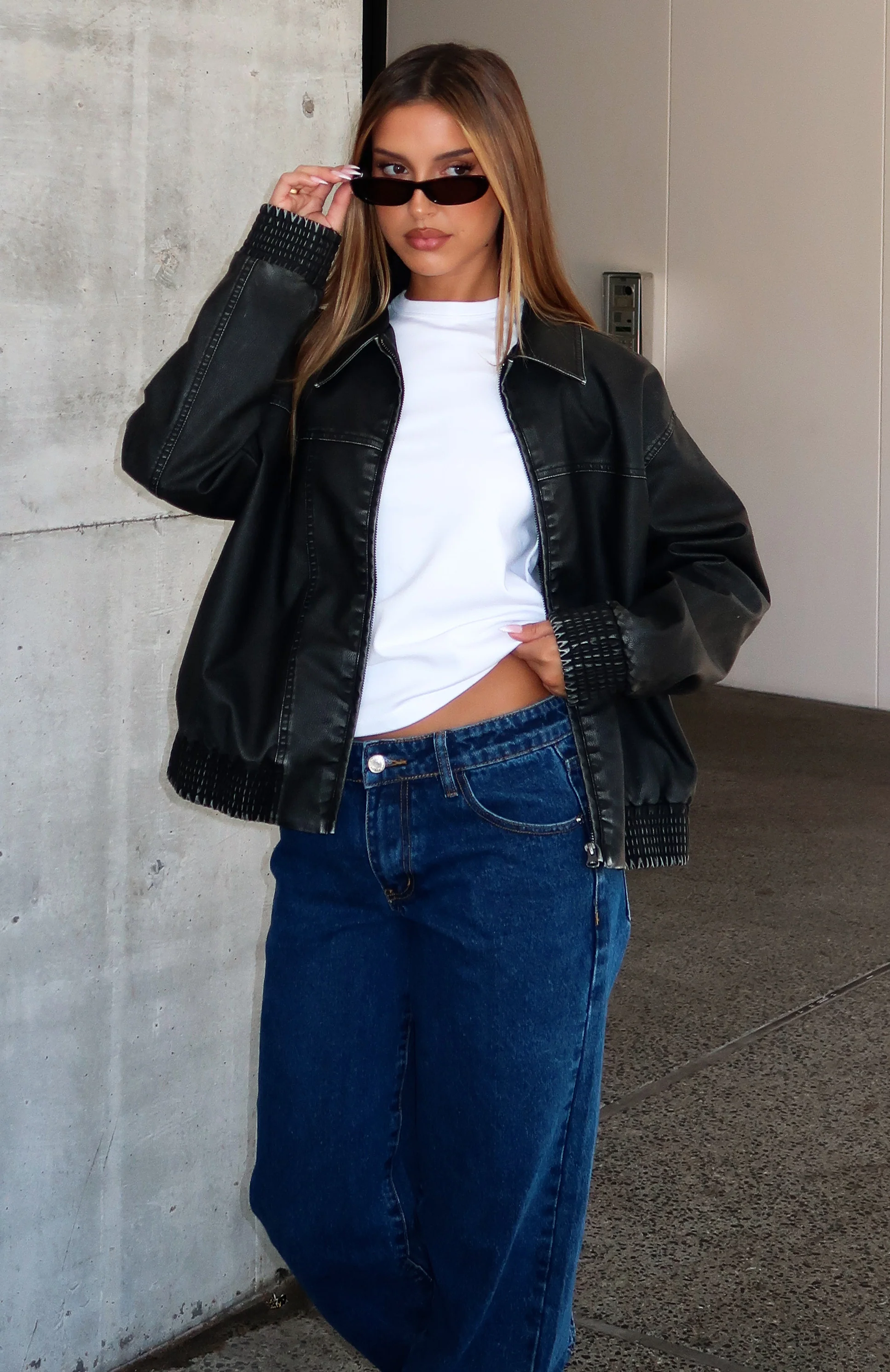 Make Things Right PU Bomber Jacket Washed Black - White Fox Boutique