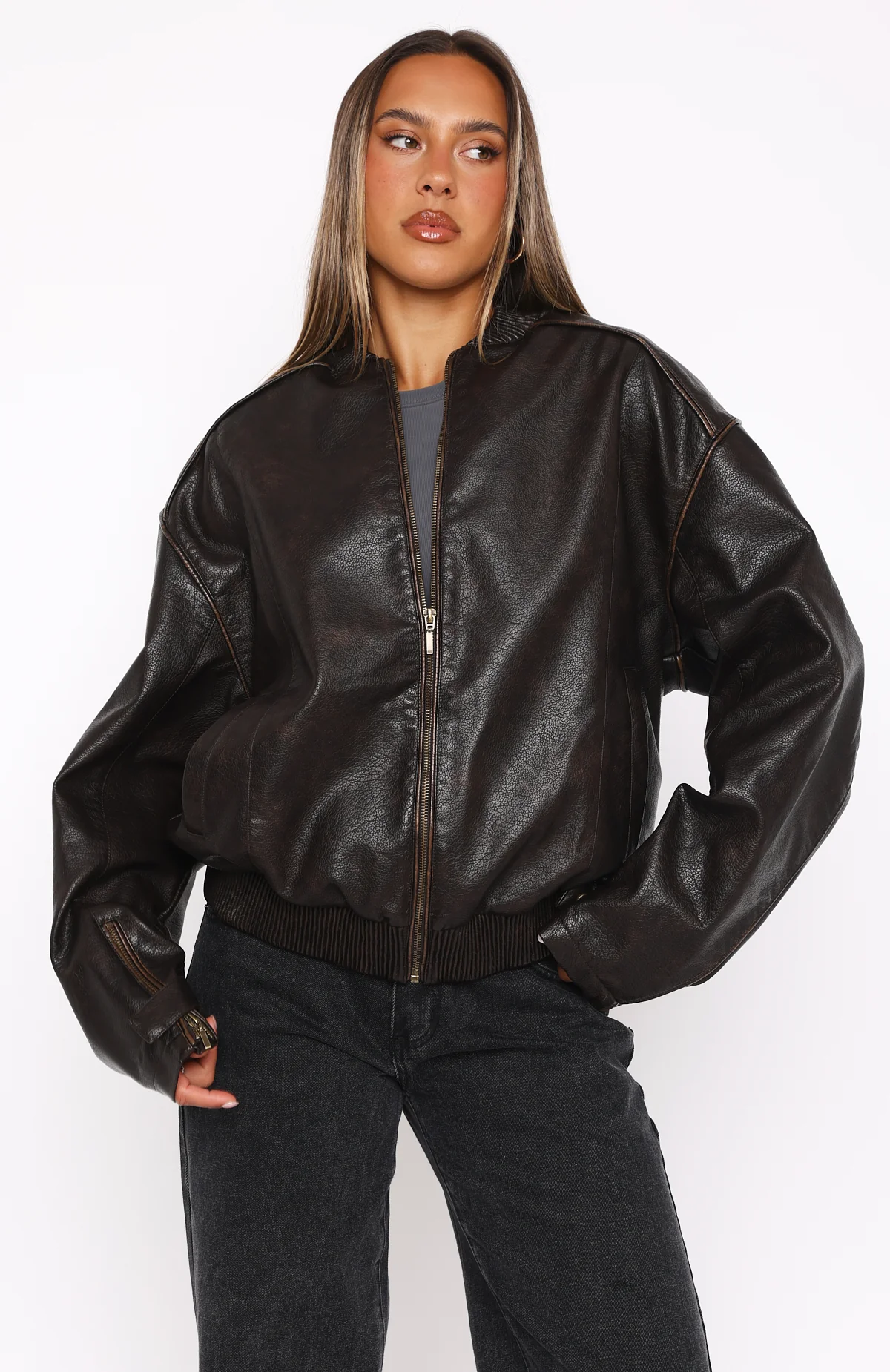Satellite PU Jacket Chocolate - White Fox Boutique