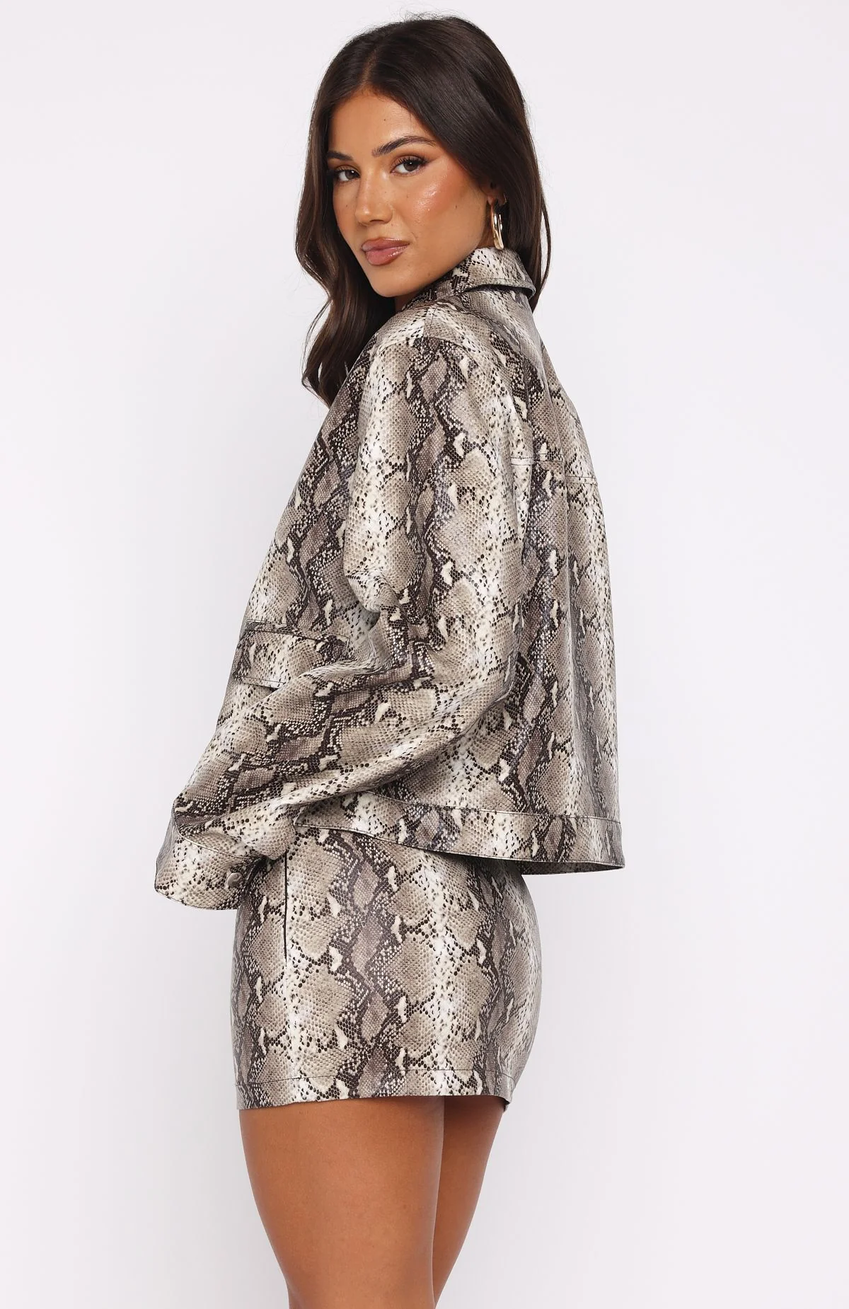 Beautiful Escape Pu Jacket Tan Snake - White Fox Boutique