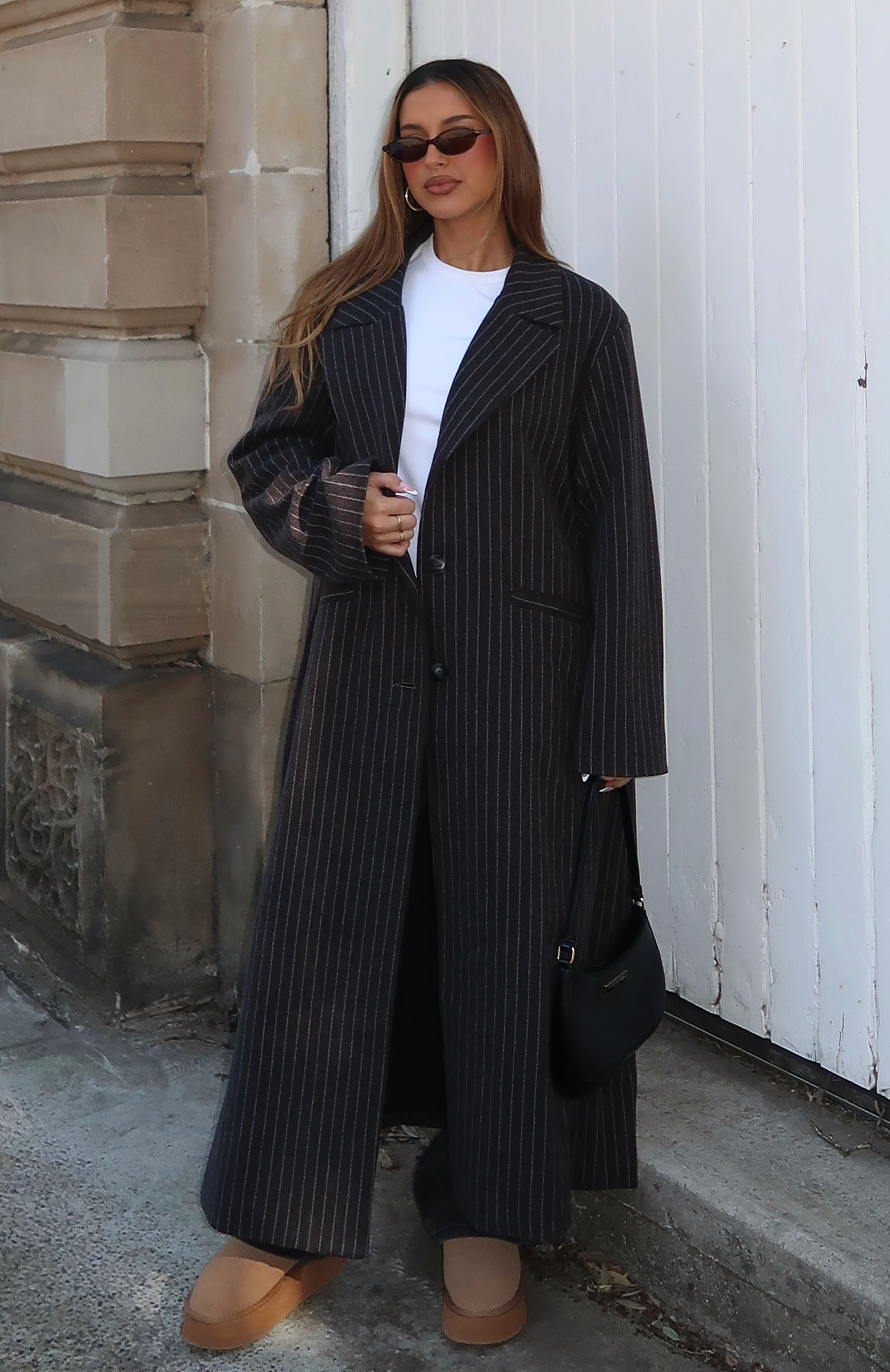 Walk By Me Oversized Coat Charcoal Pinstripe - White Fox Boutique