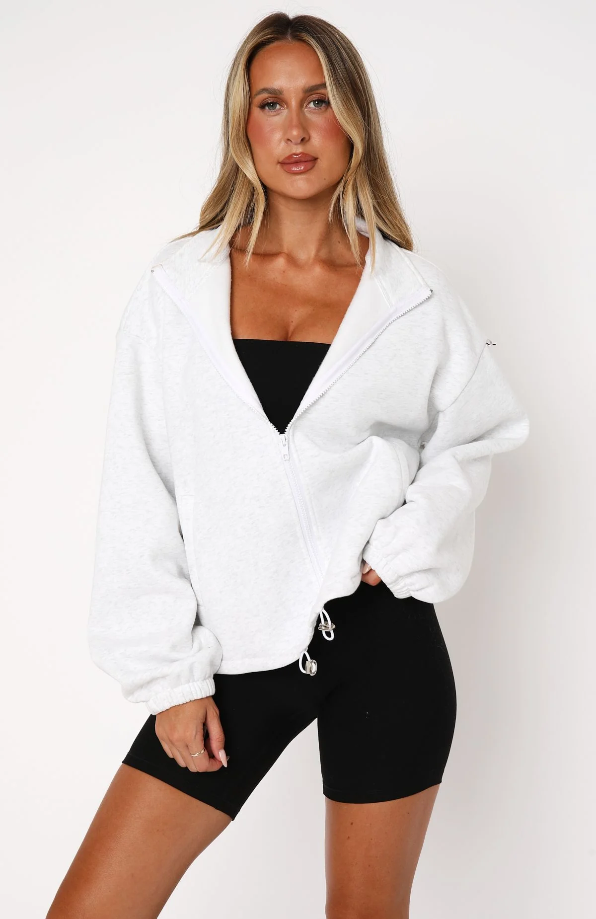 Don't Look Now Zip Front Sweater Grey Marle - White Fox Boutique