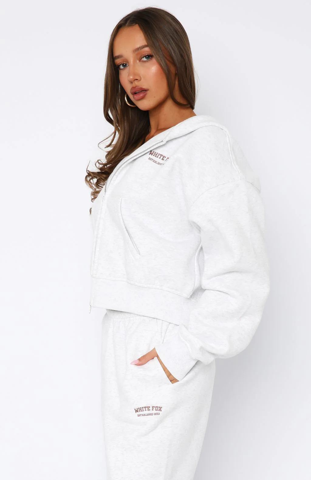 Can't Miss It Boxy Zip Front Hoodie Grey Marle/Rose Gold - White Fox Boutique