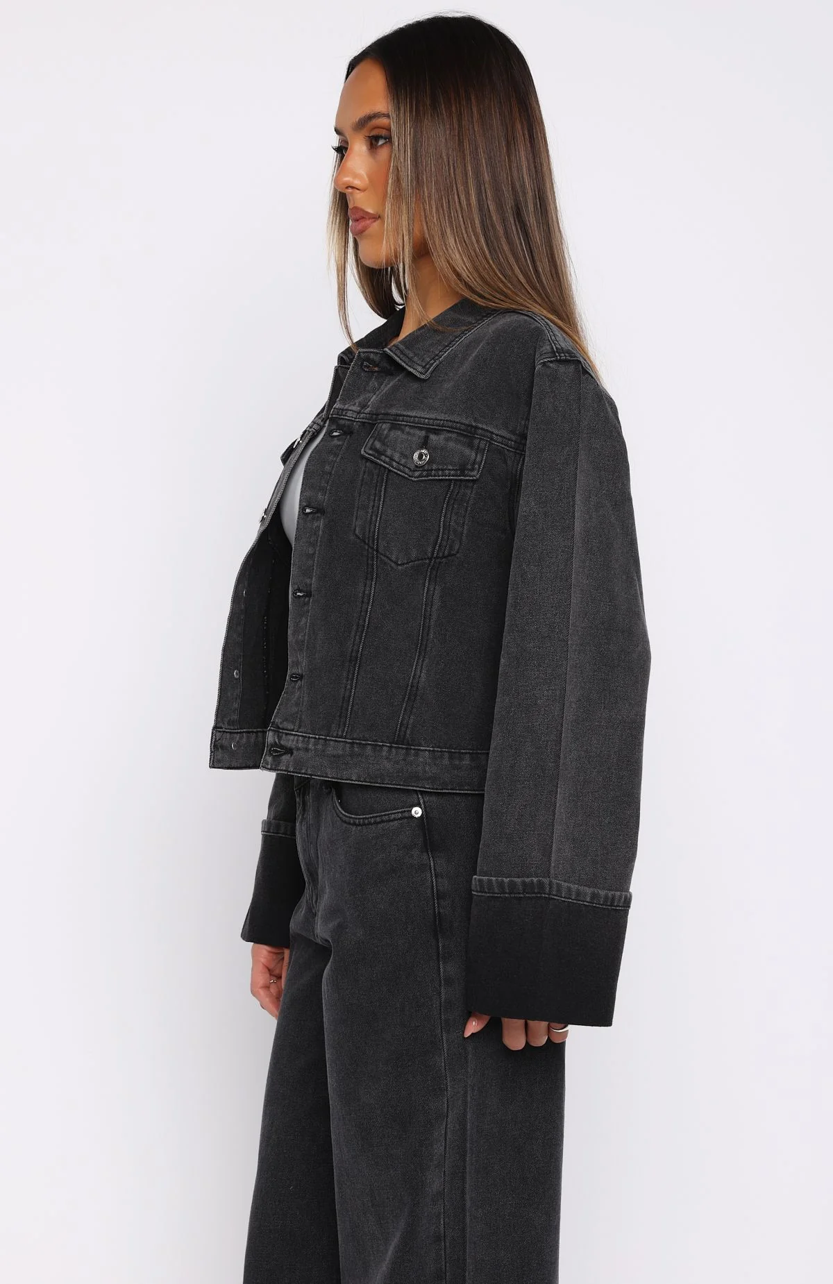 Charlotte Denim Jacket Black Acid - White Fox Boutique