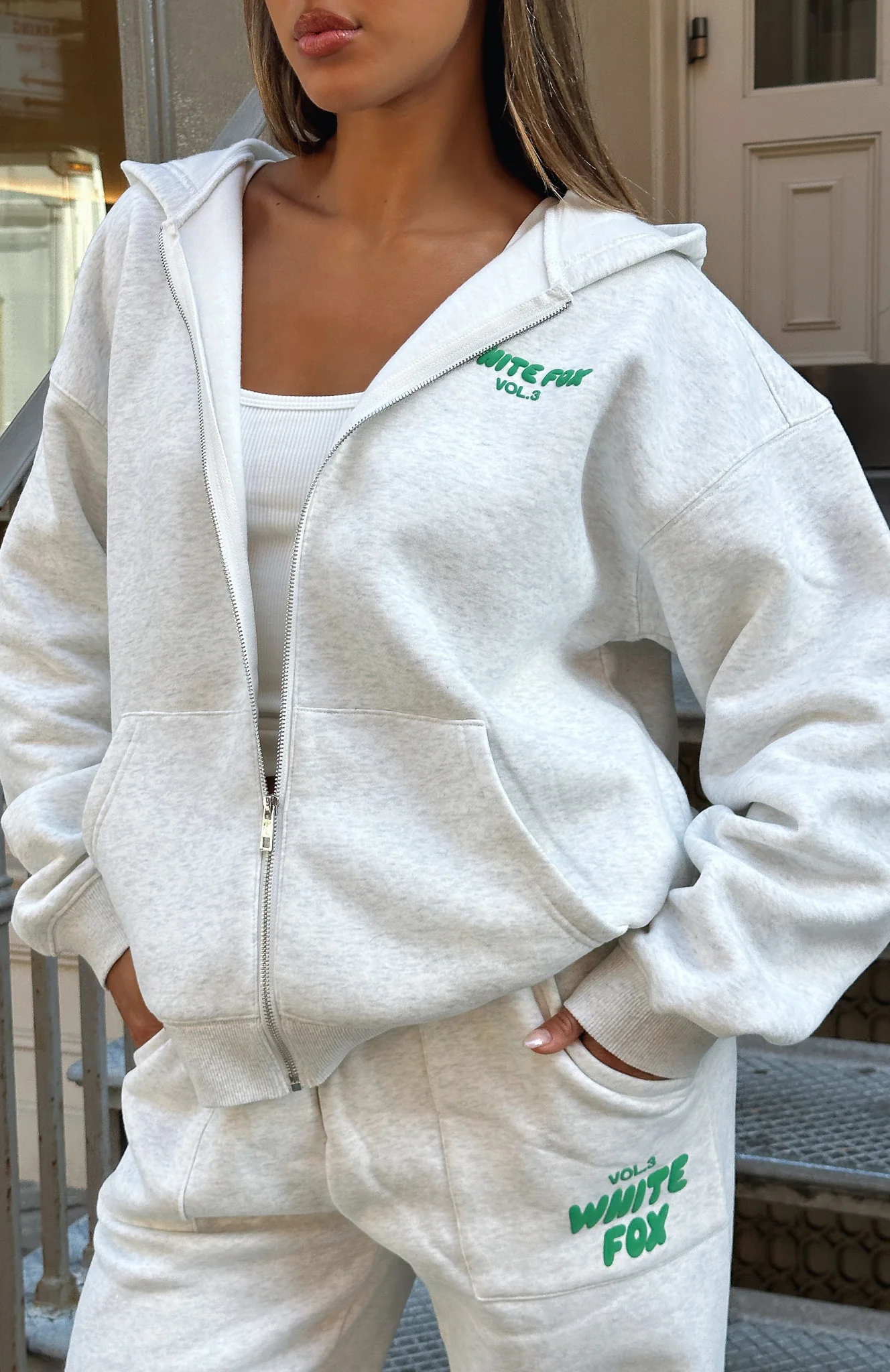 Offstage Zip Front Hoodie Glacier Grey - White Fox Boutique