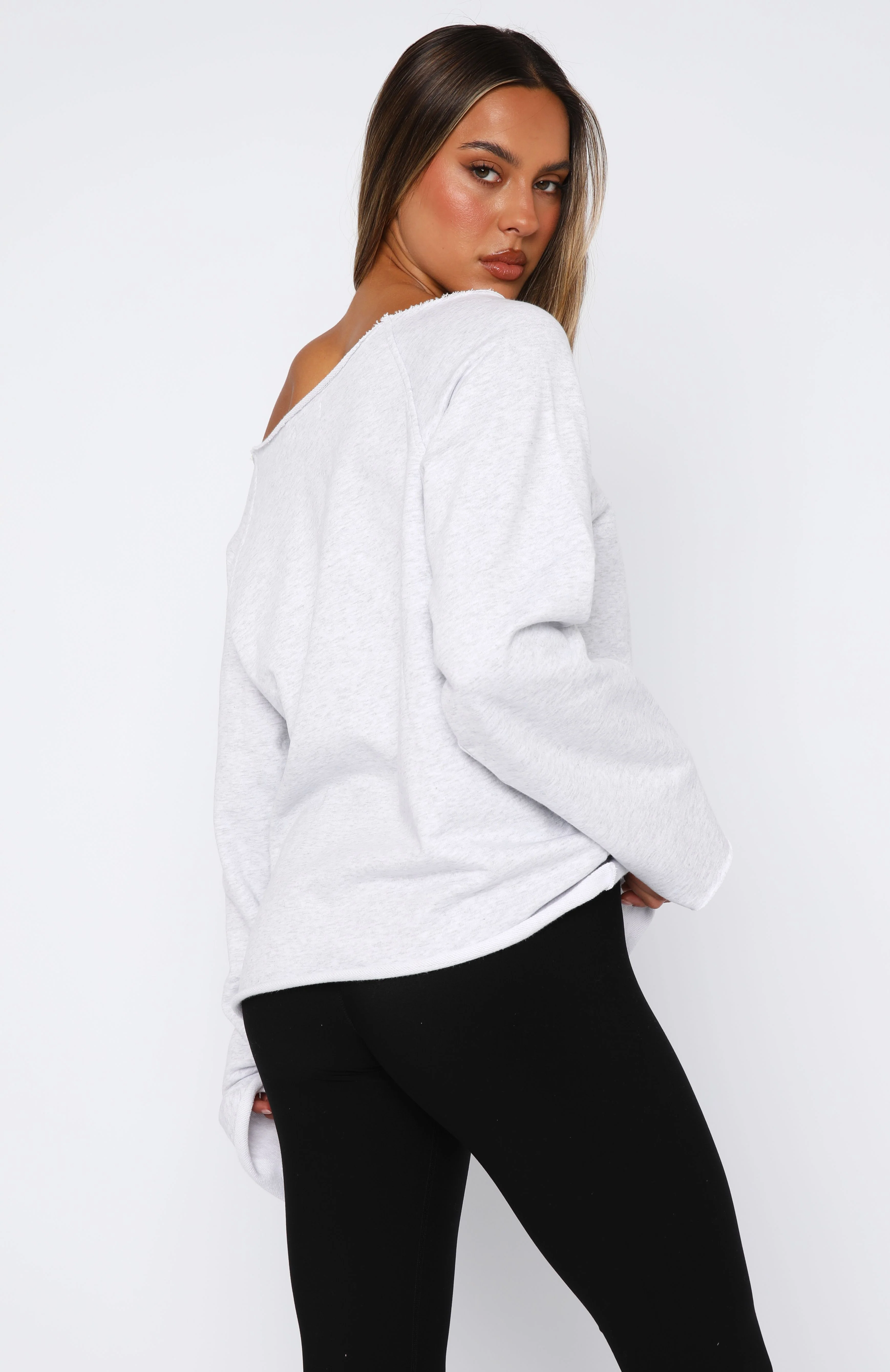 Celebrating Me Off Shoulder Sweater Grey Marle - White Fox Boutique