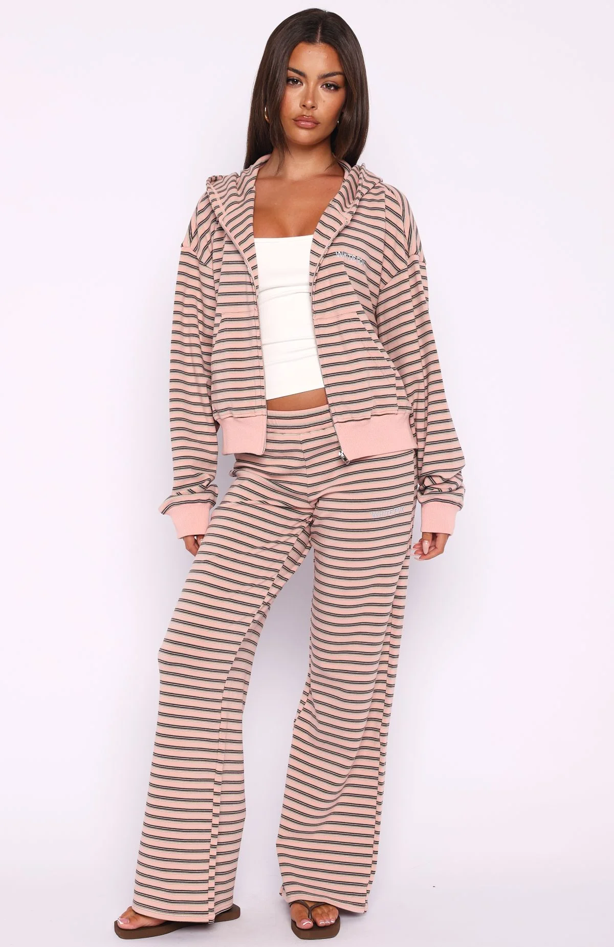 Looking Back Boxy Zip Front Hoodie Pink Stripe - White Fox Boutique
