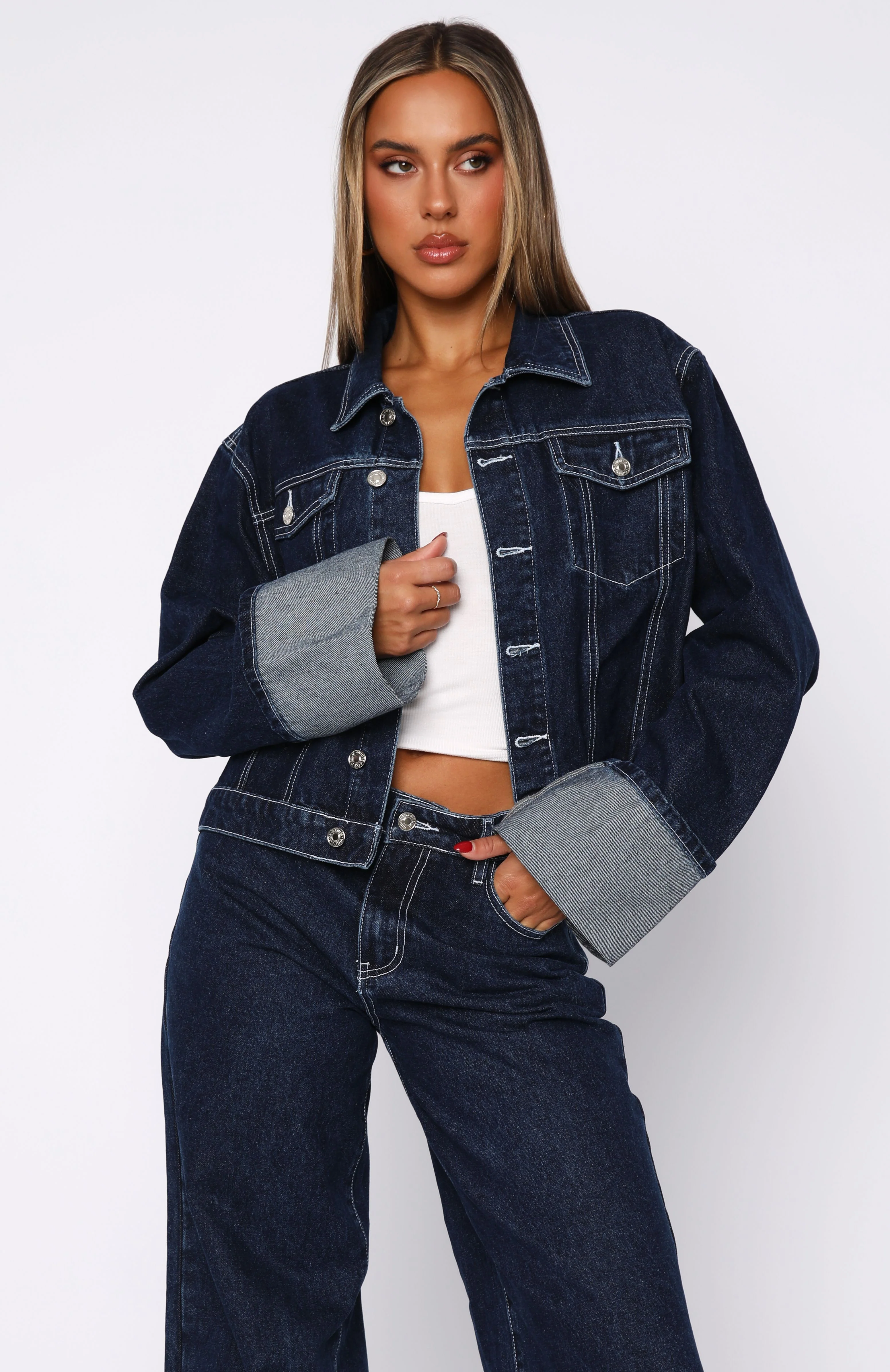Charlotte Denim Jacket Dark Indigo - White Fox Boutique