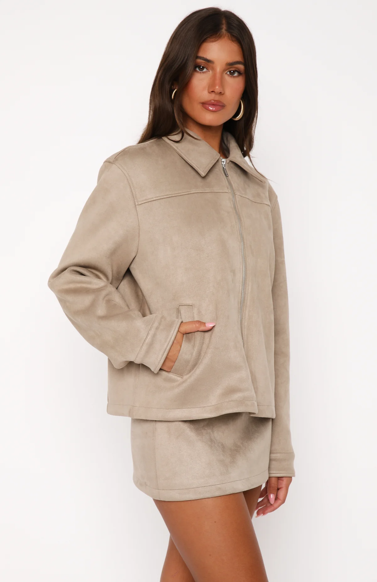Like The Old Days Faux Suede Jacket Sand - White Fox Boutique