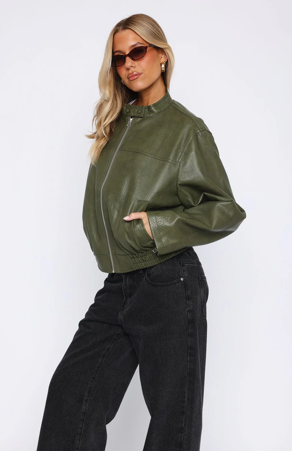 Tell Me Nothing PU Jacket Moss - White Fox Boutique