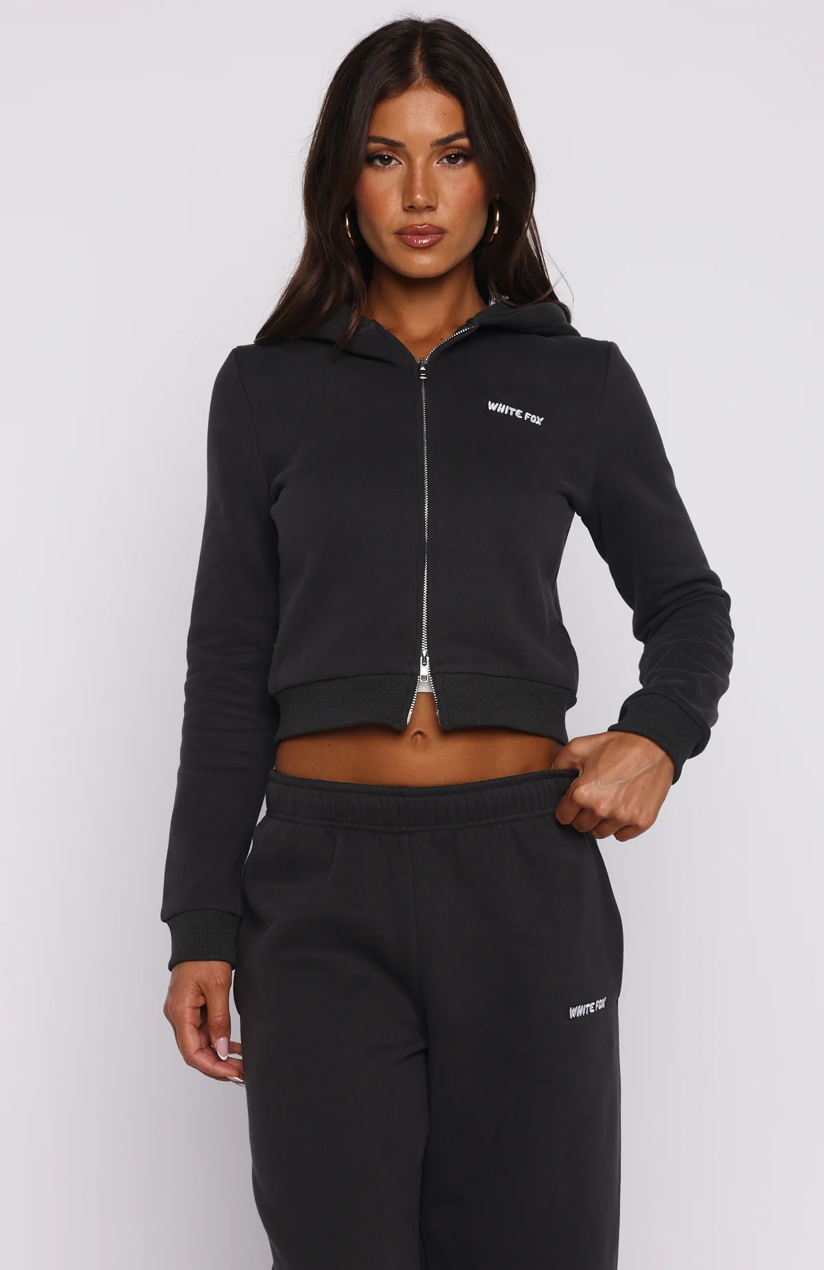 Comfy And Cute Slim Zip Front Hoodie Charcoal - White Fox Boutique