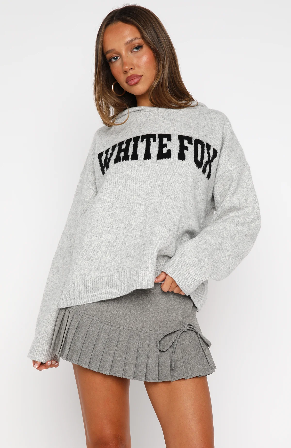 Off To Better Things Oversized Knit Hoodie Light Grey - White Fox Boutique