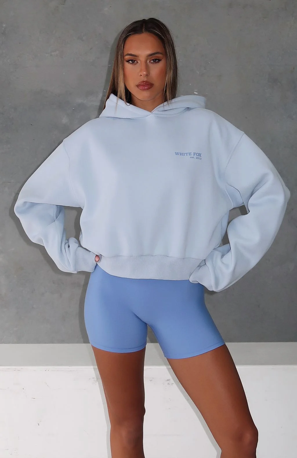 Serving Up Cropped Hoodie Baby Blue - White Fox Boutique
