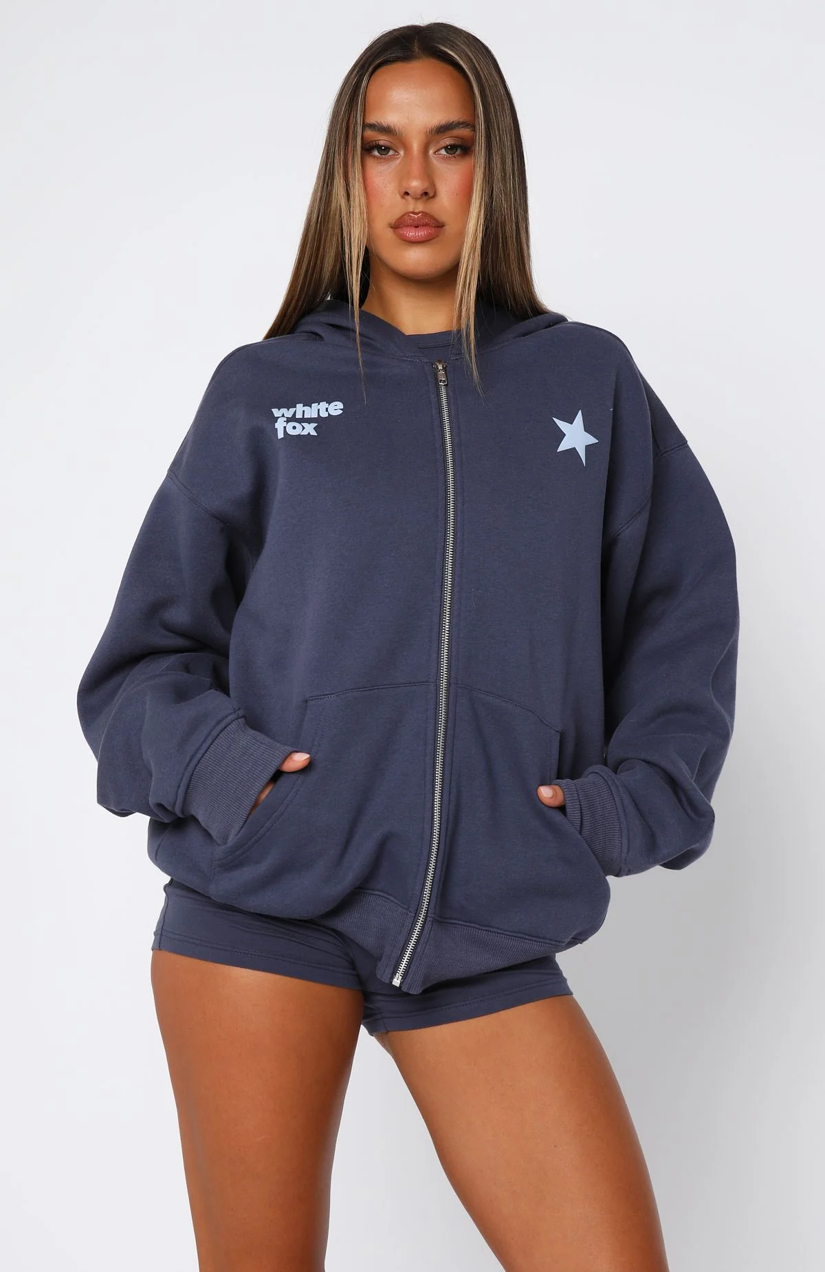 From The Archives Charli Zip Front Hoodie Navy - White Fox Boutique