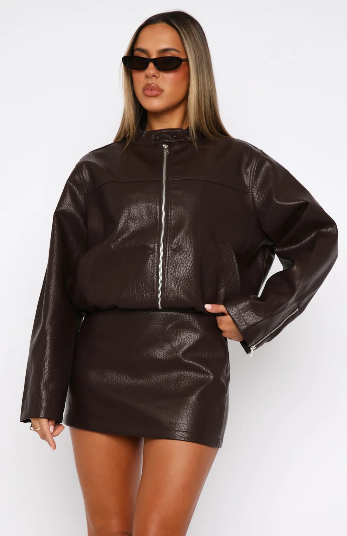 Tell Me Nothing PU Jacket Chocolate - White Fox Boutique