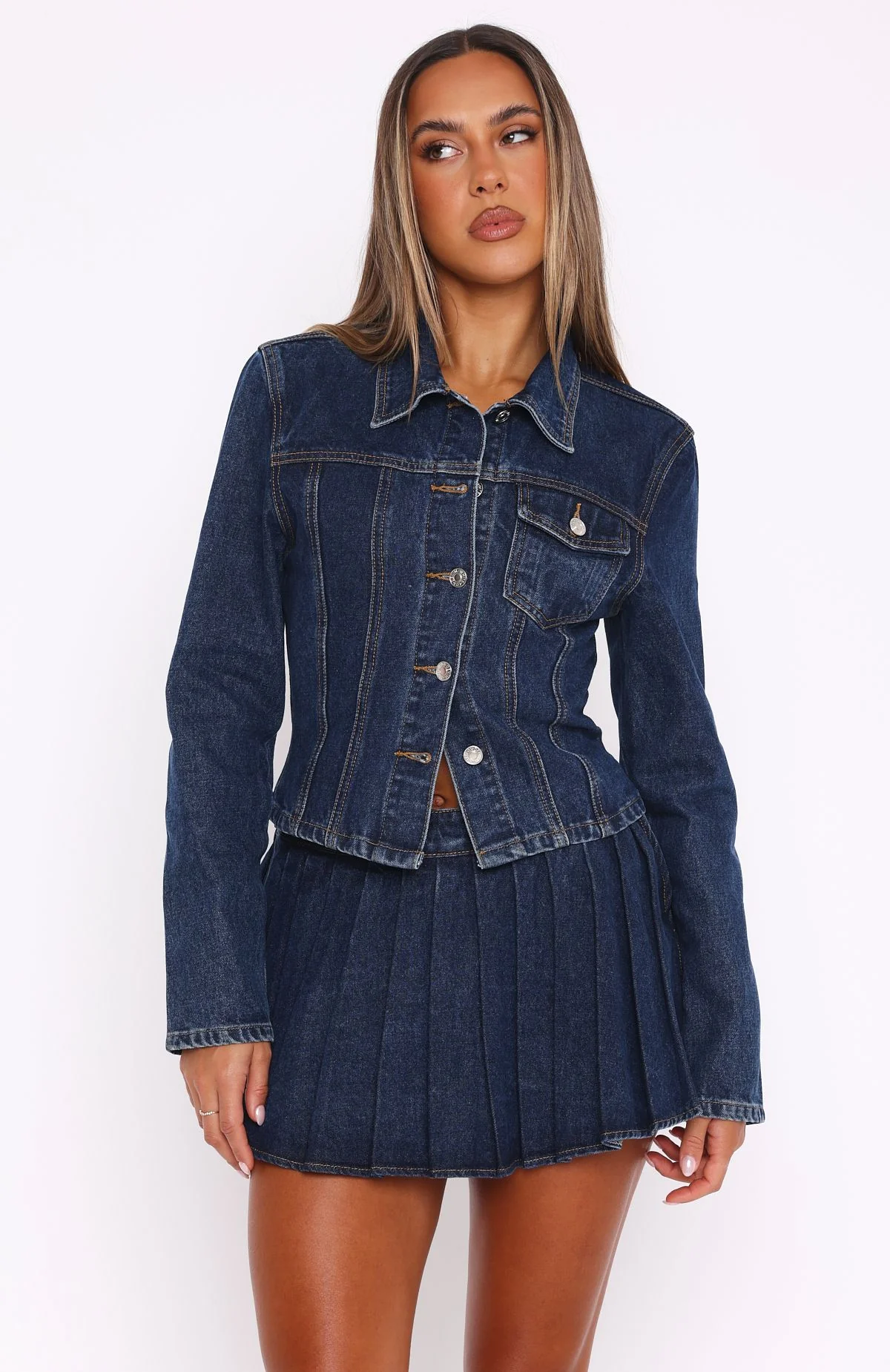 Ayla Denim Jacket Dark Blue - White Fox Boutique